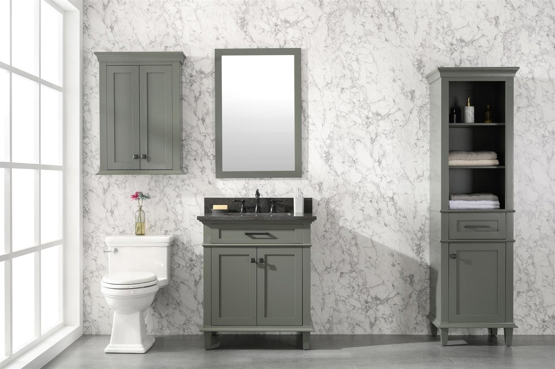 Legion Furniture WLF2230-PG Legion Furniture WLF2230-PG 30" Pewter Green Finish Sink Vanity Cabinet with Blue Limestone Top