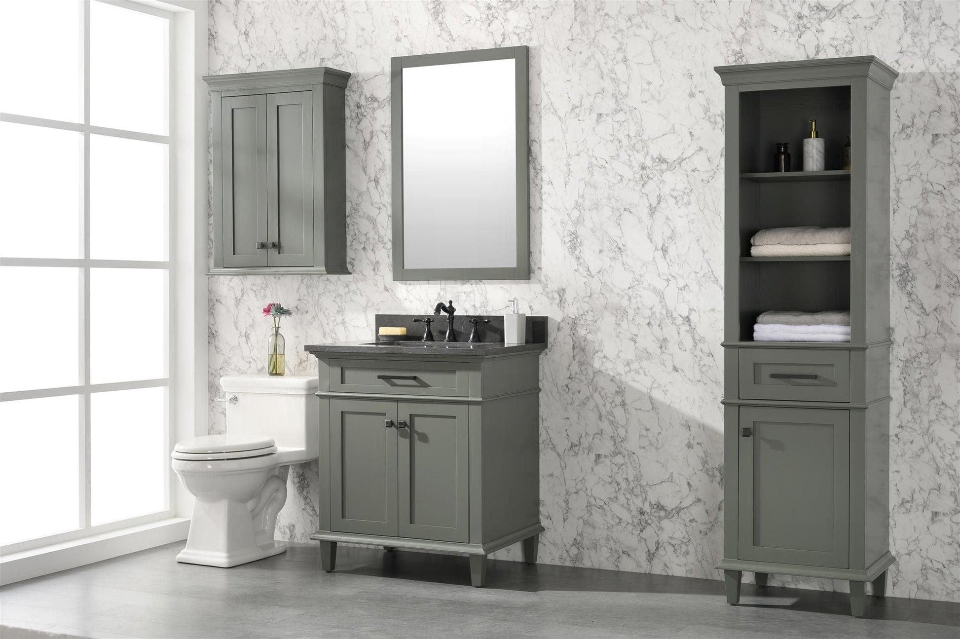 Legion Furniture WLF2230-PG Legion Furniture WLF2230-PG 30" Pewter Green Finish Sink Vanity Cabinet with Blue Limestone Top