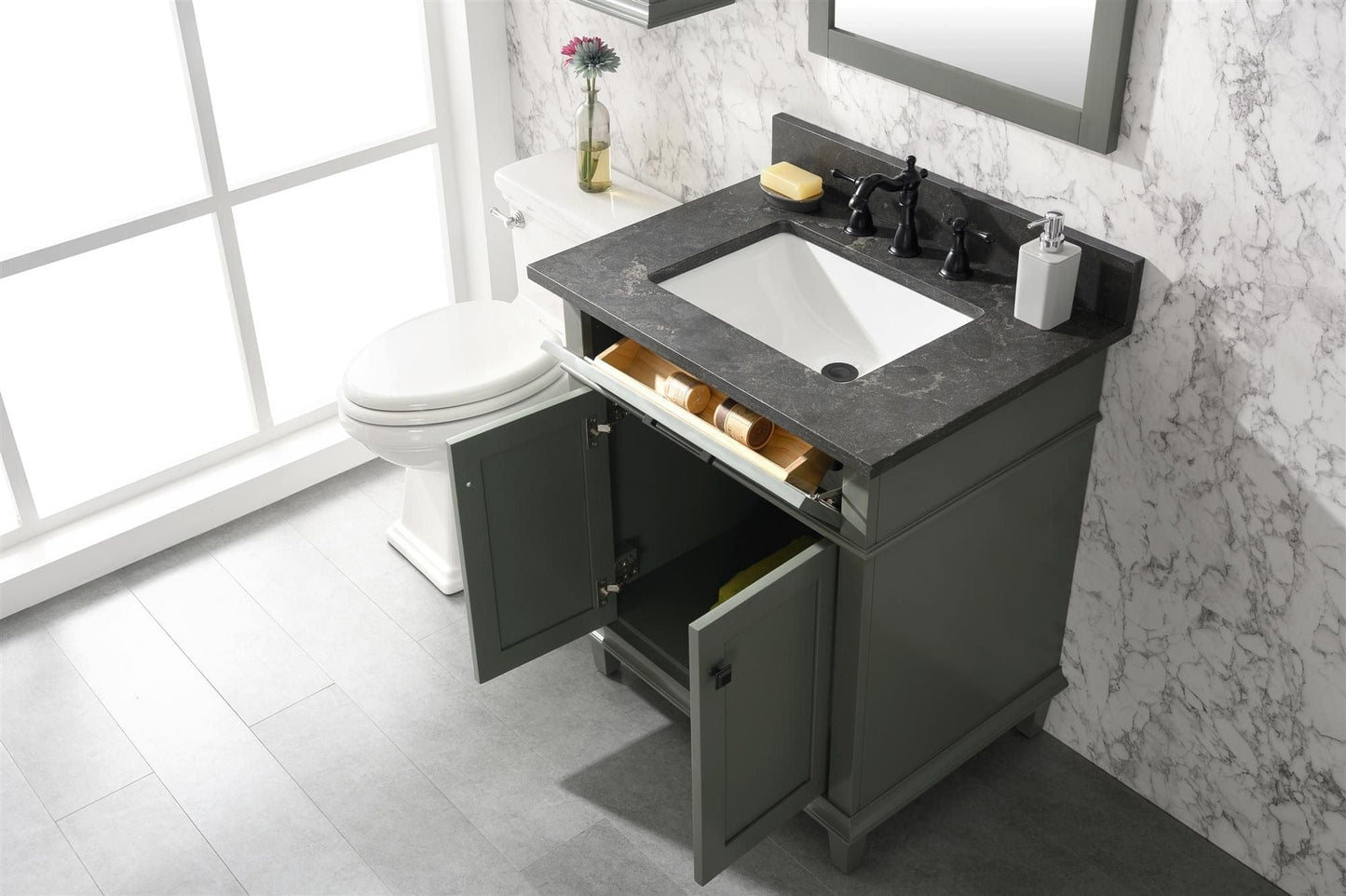 Legion Furniture WLF2230-PG Legion Furniture WLF2230-PG 30" Pewter Green Finish Sink Vanity Cabinet with Blue Limestone Top