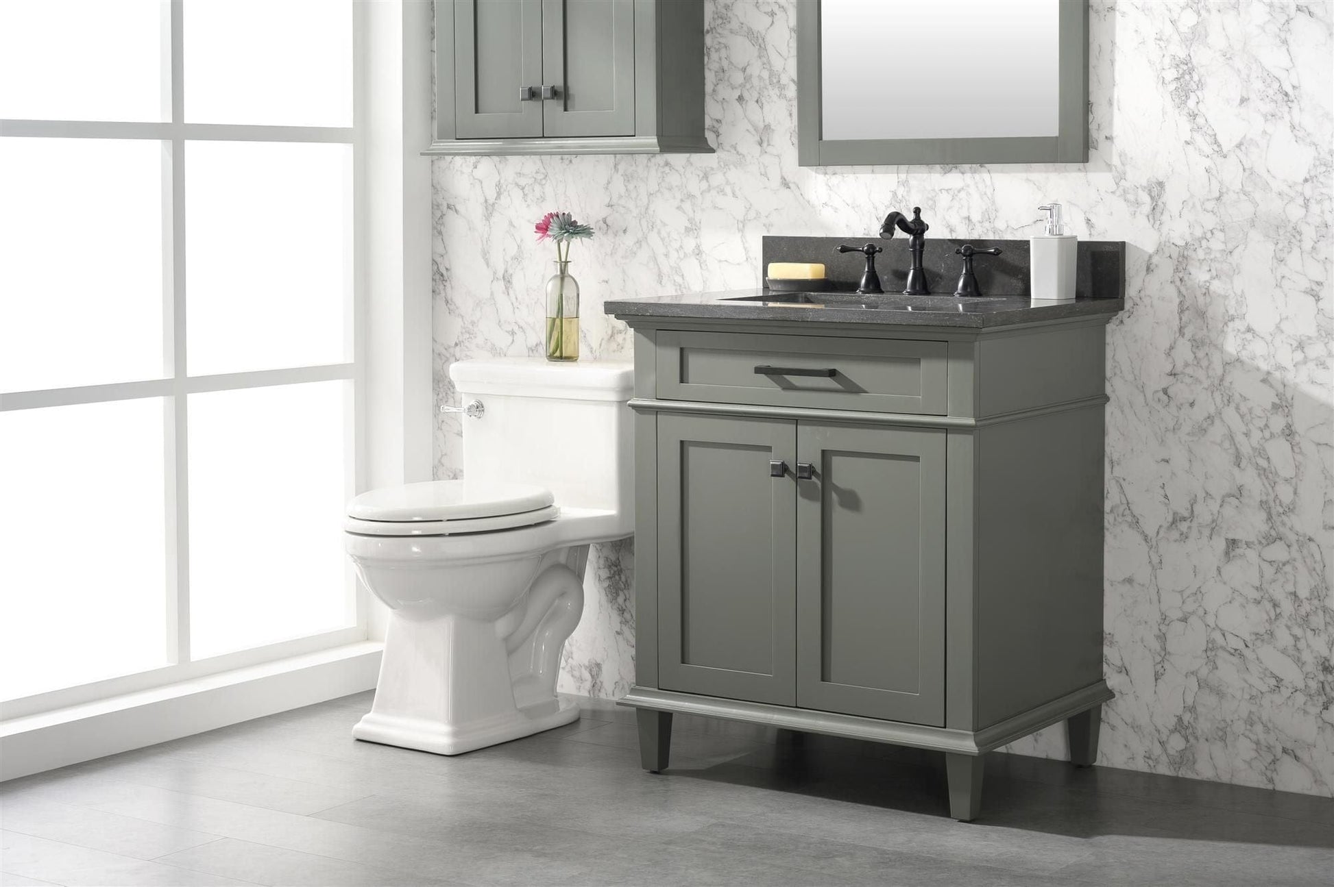 Legion Furniture WLF2230-PG Legion Furniture WLF2230-PG 30" Pewter Green Finish Sink Vanity Cabinet with Blue Limestone Top