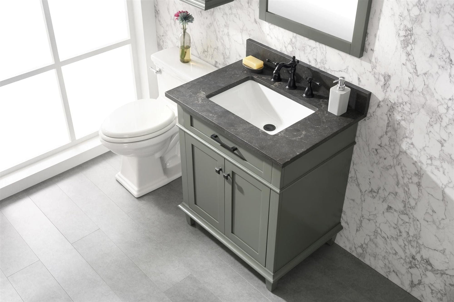 Legion Furniture WLF2230-PG Legion Furniture WLF2230-PG 30" Pewter Green Finish Sink Vanity Cabinet with Blue Limestone Top