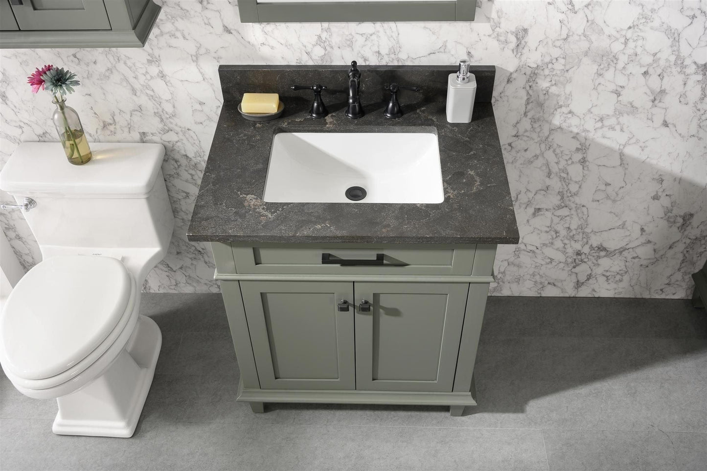 Legion Furniture WLF2230-PG Legion Furniture WLF2230-PG 30" Pewter Green Finish Sink Vanity Cabinet with Blue Limestone Top