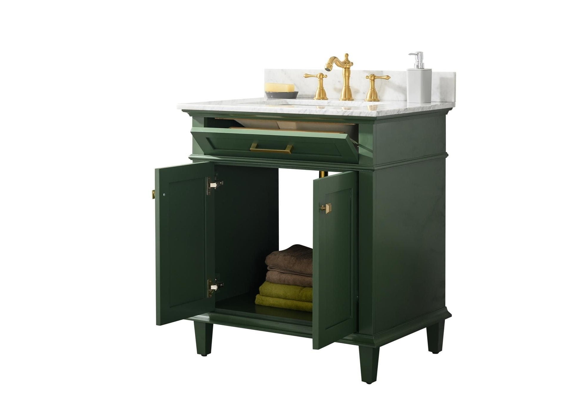 Legion Furniture WLF2230-VG Legion Furniture WLF2230-VG 30" Vogue Green Finish Sink Vanity Cabinet with Carrara White Top