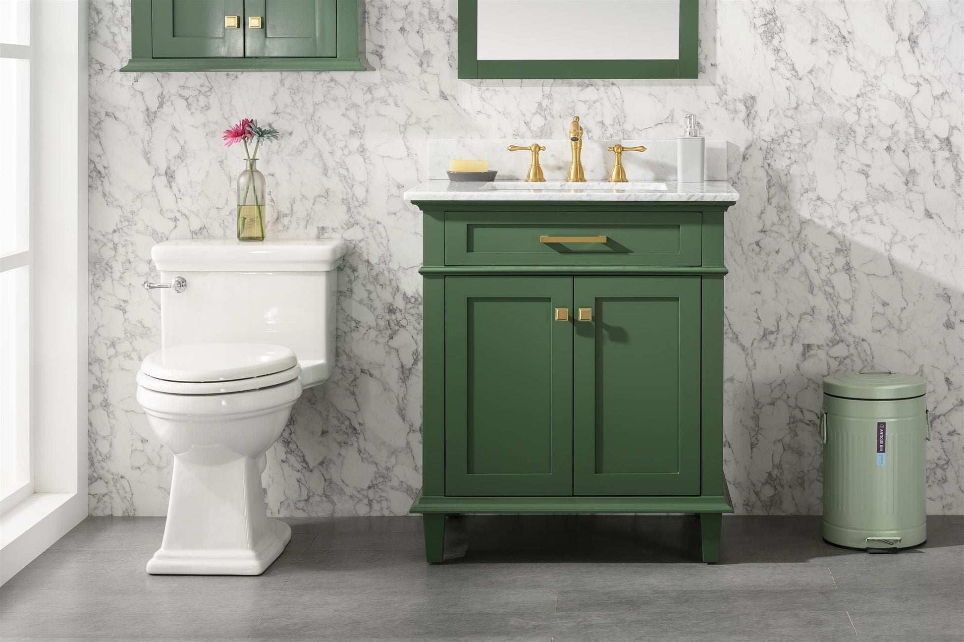 Legion Furniture WLF2230-VG Legion Furniture WLF2230-VG 30" Vogue Green Finish Sink Vanity Cabinet with Carrara White Top