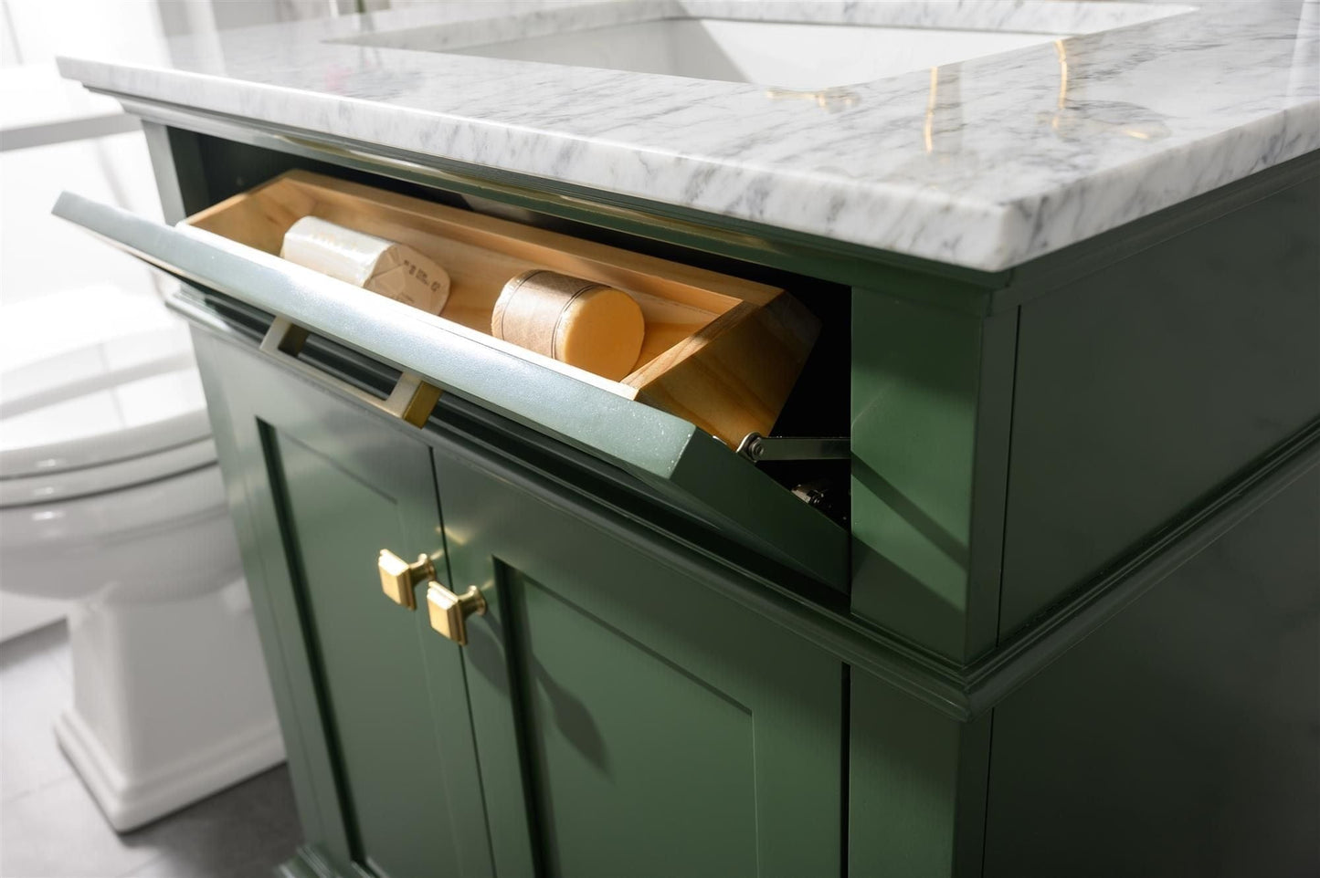 Legion Furniture WLF2230-VG Legion Furniture WLF2230-VG 30" Vogue Green Finish Sink Vanity Cabinet with Carrara White Top