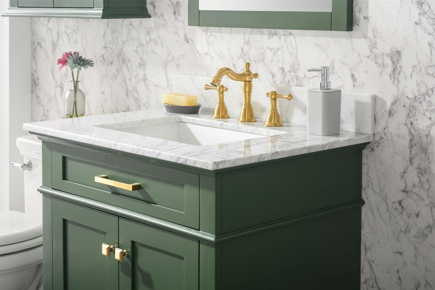 Legion Furniture WLF2230-VG Legion Furniture WLF2230-VG 30" Vogue Green Finish Sink Vanity Cabinet with Carrara White Top