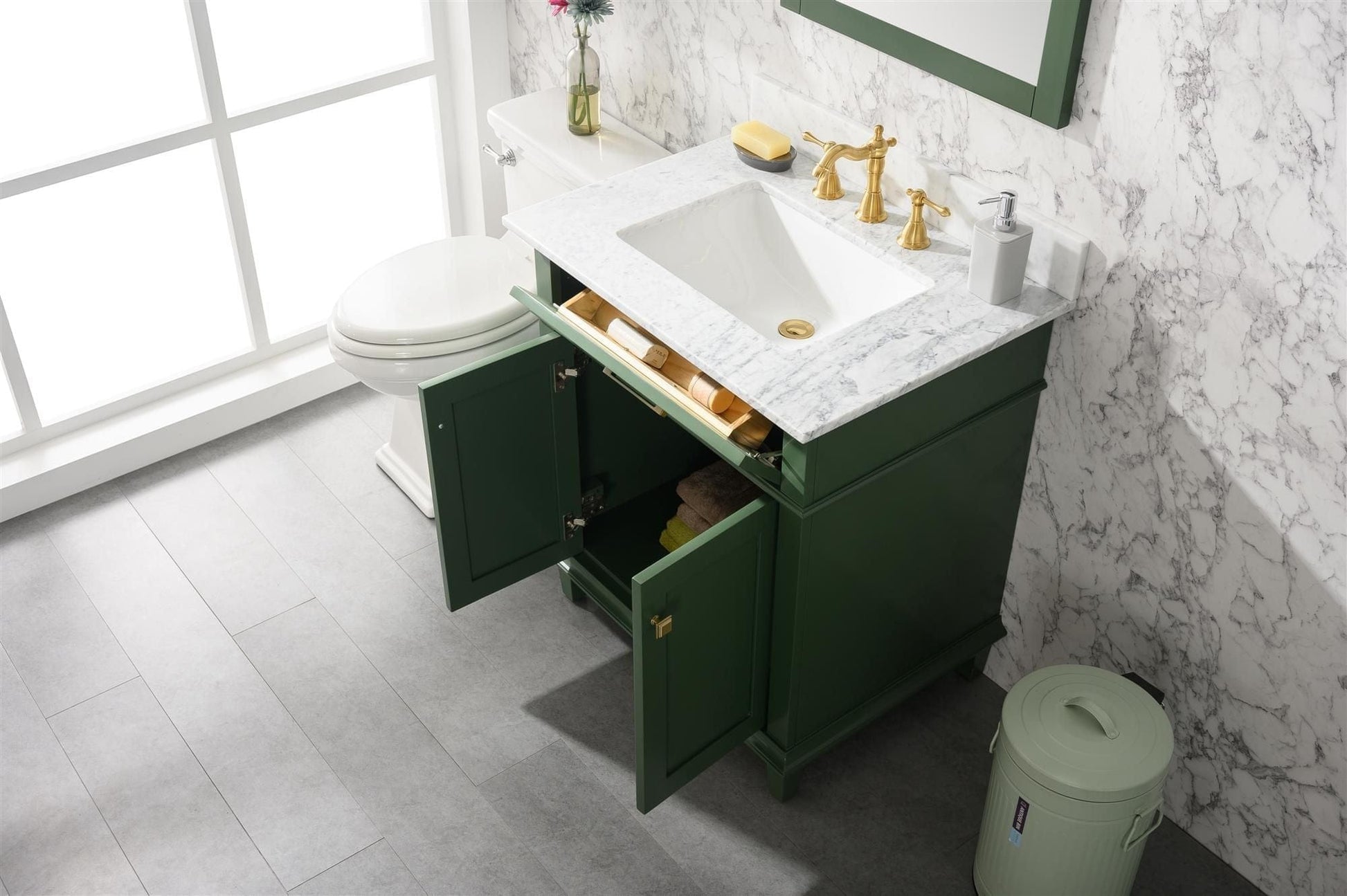 Legion Furniture WLF2230-VG Legion Furniture WLF2230-VG 30" Vogue Green Finish Sink Vanity Cabinet with Carrara White Top