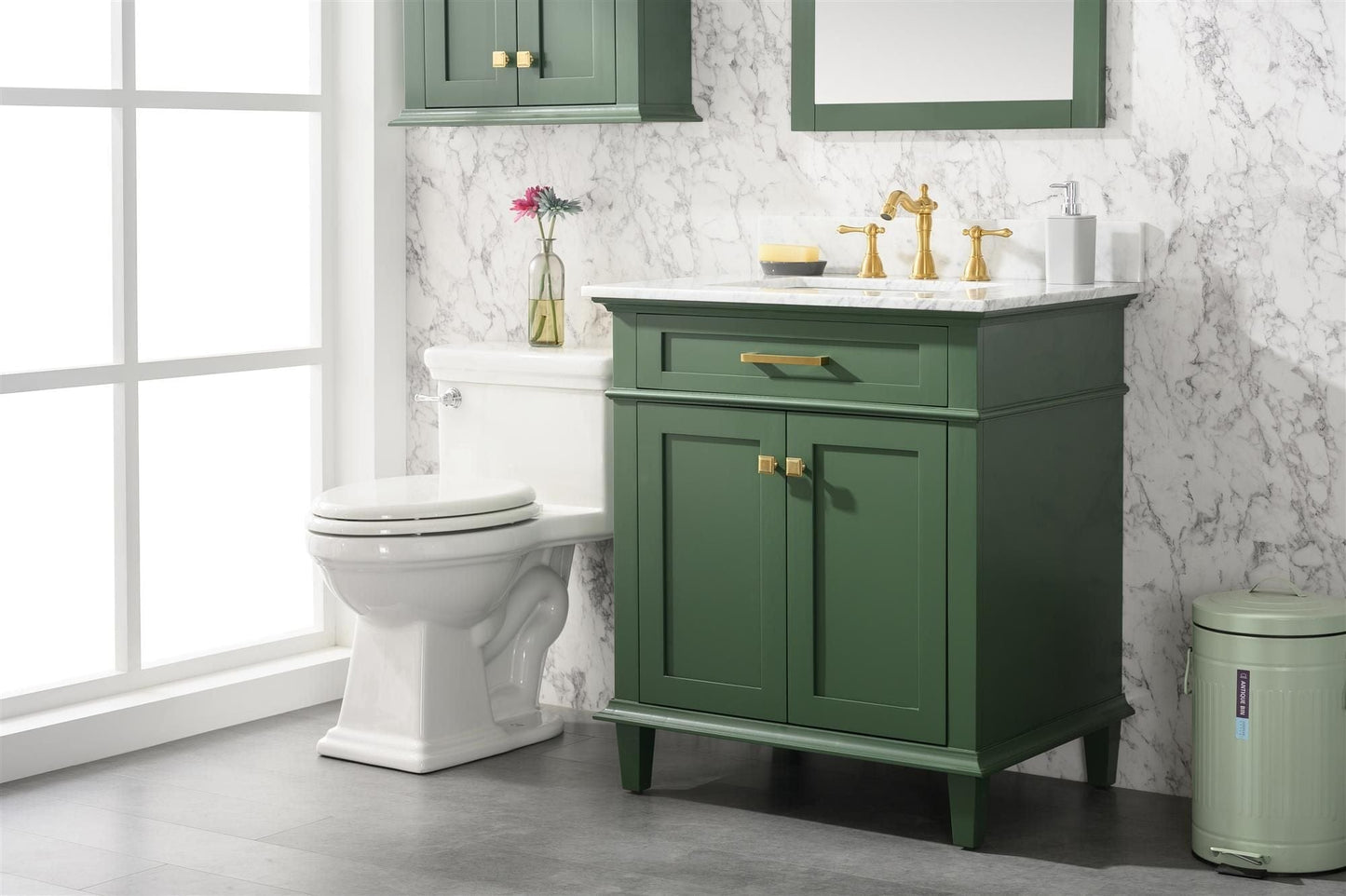 Legion Furniture WLF2230-VG Legion Furniture WLF2230-VG 30" Vogue Green Finish Sink Vanity Cabinet with Carrara White Top