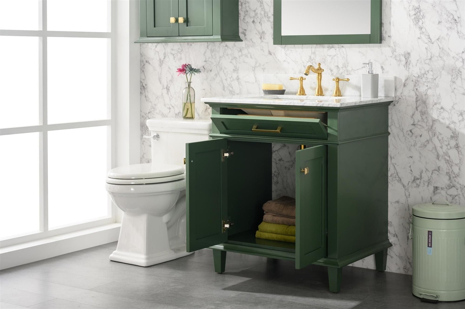 Legion Furniture WLF2230-VG Legion Furniture WLF2230-VG 30" Vogue Green Finish Sink Vanity Cabinet with Carrara White Top