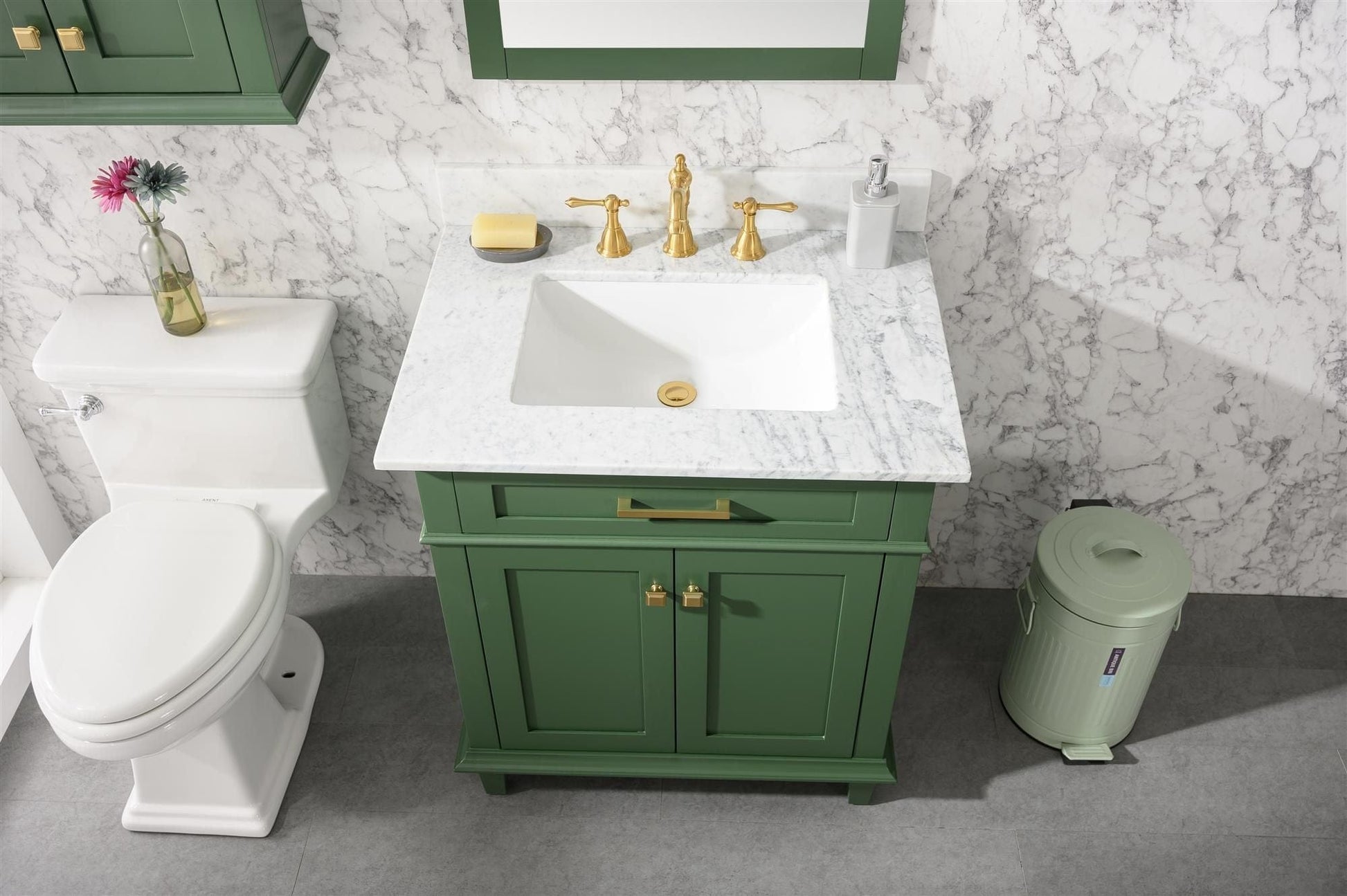 Legion Furniture WLF2230-VG Legion Furniture WLF2230-VG 30" Vogue Green Finish Sink Vanity Cabinet with Carrara White Top