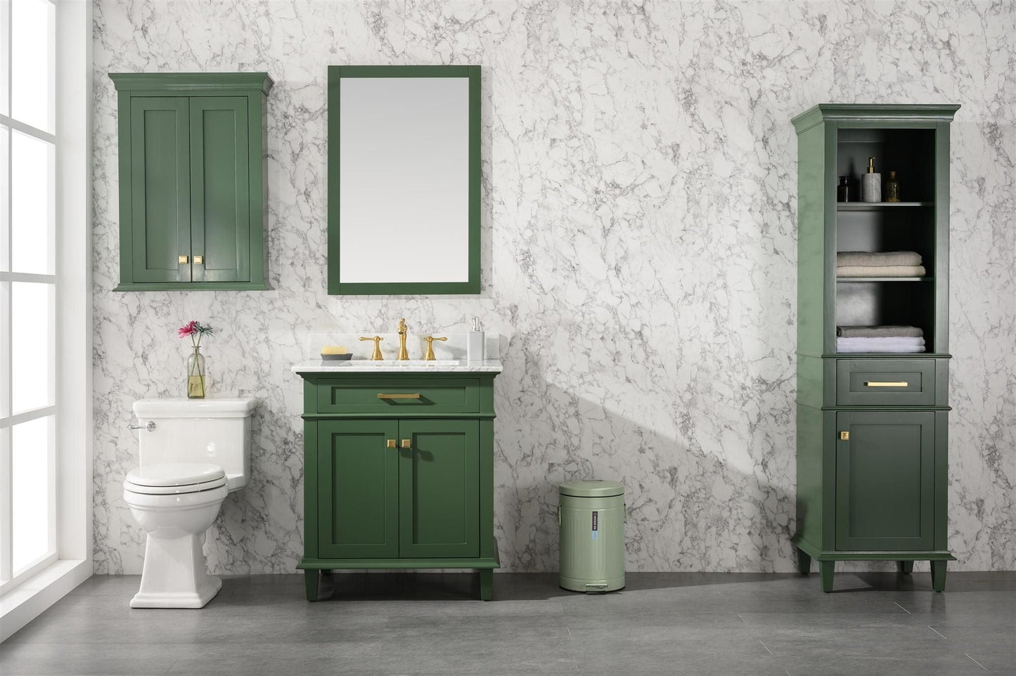 Legion Furniture WLF2230-VG Legion Furniture WLF2230-VG 30" Vogue Green Finish Sink Vanity Cabinet with Carrara White Top