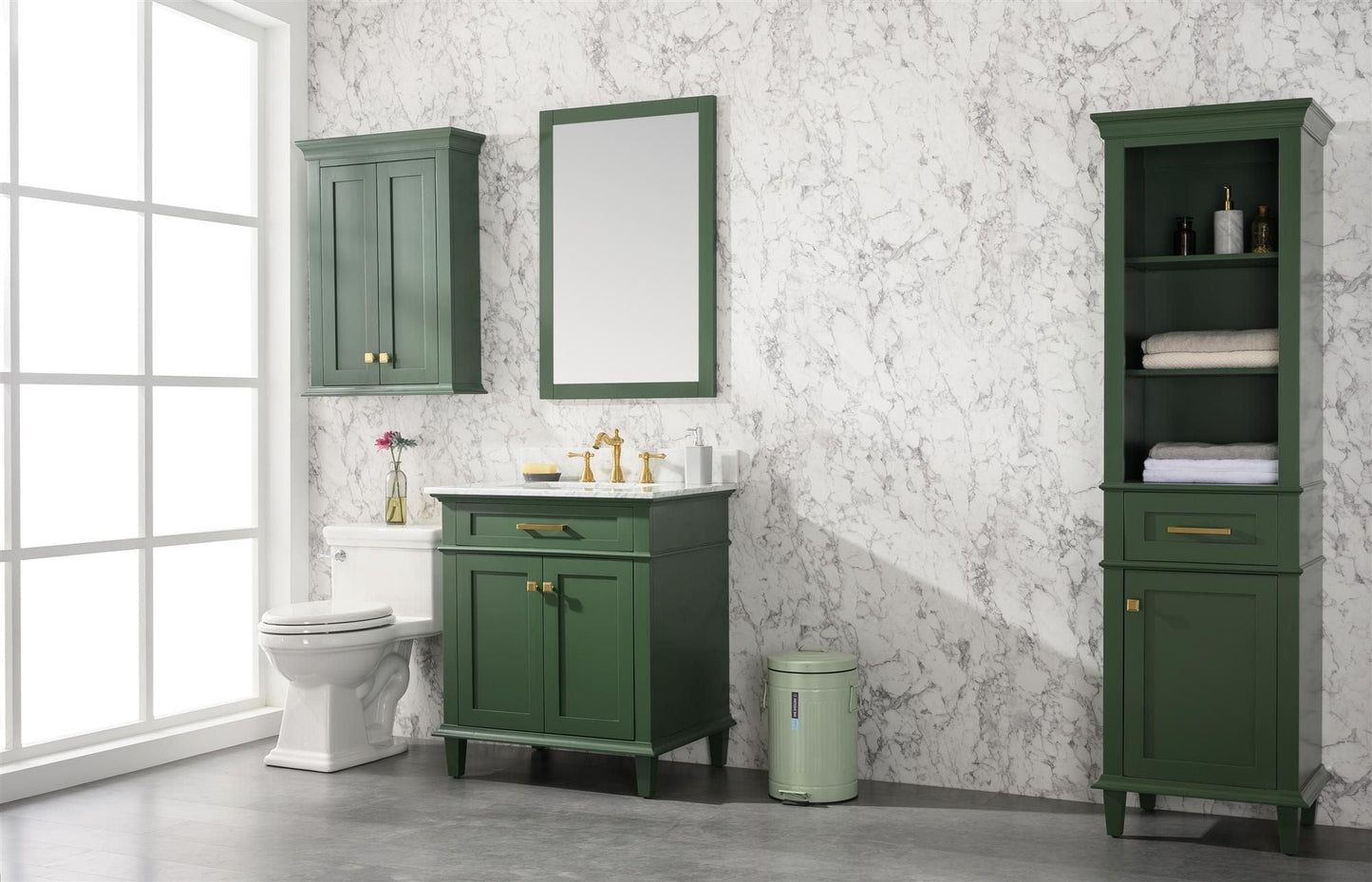 Legion Furniture WLF2230-VG Legion Furniture WLF2230-VG 30" Vogue Green Finish Sink Vanity Cabinet with Carrara White Top