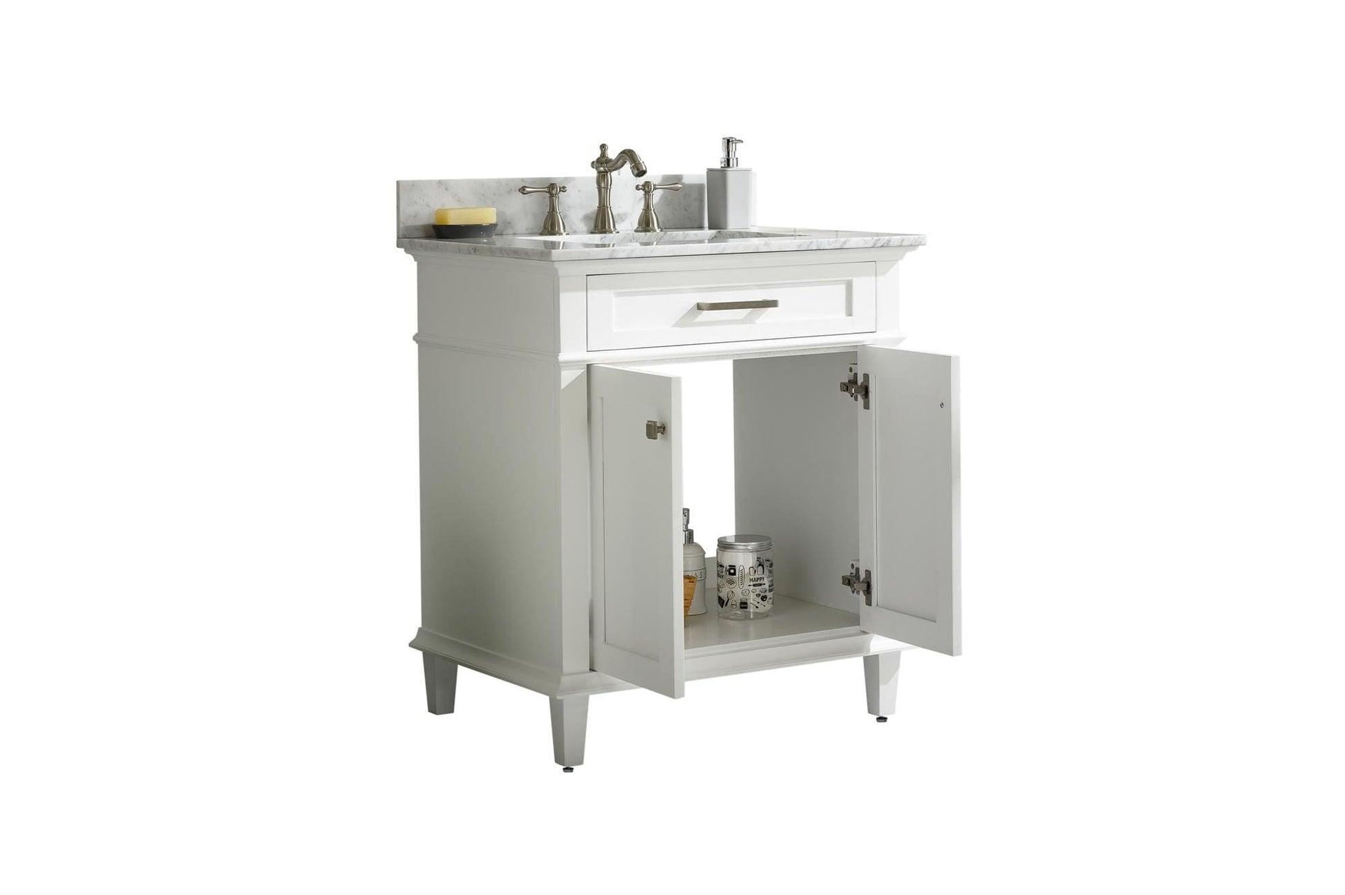 Legion Furniture WLF2230-W Legion Furniture WLF2230-W 30" White Finish Sink Vanity Cabinet with Carrara White Top