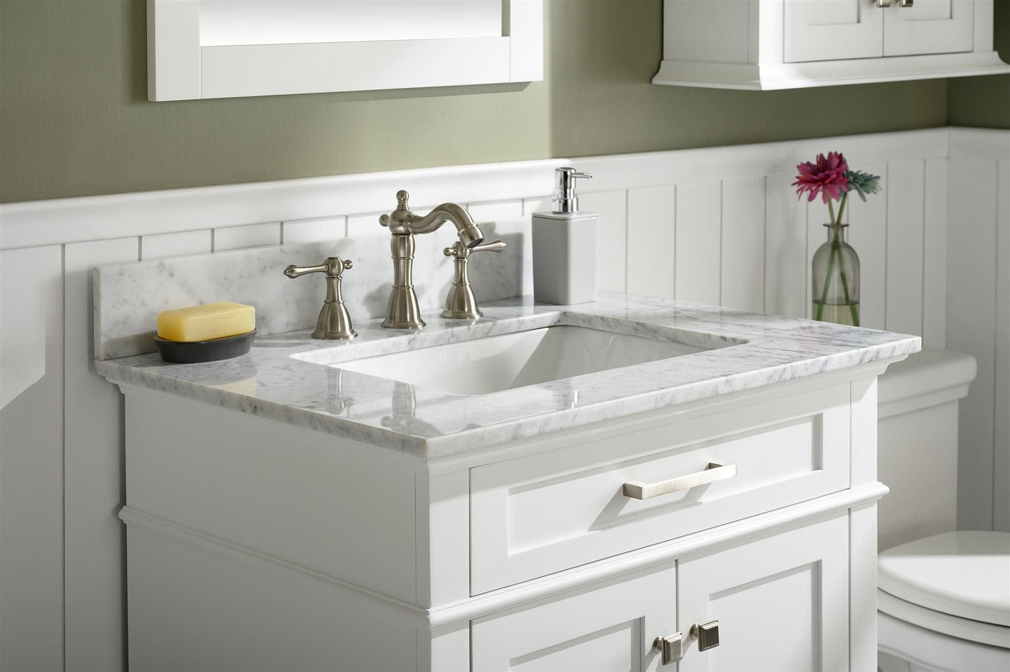 Legion Furniture WLF2230-W Legion Furniture WLF2230-W 30" White Finish Sink Vanity Cabinet with Carrara White Top