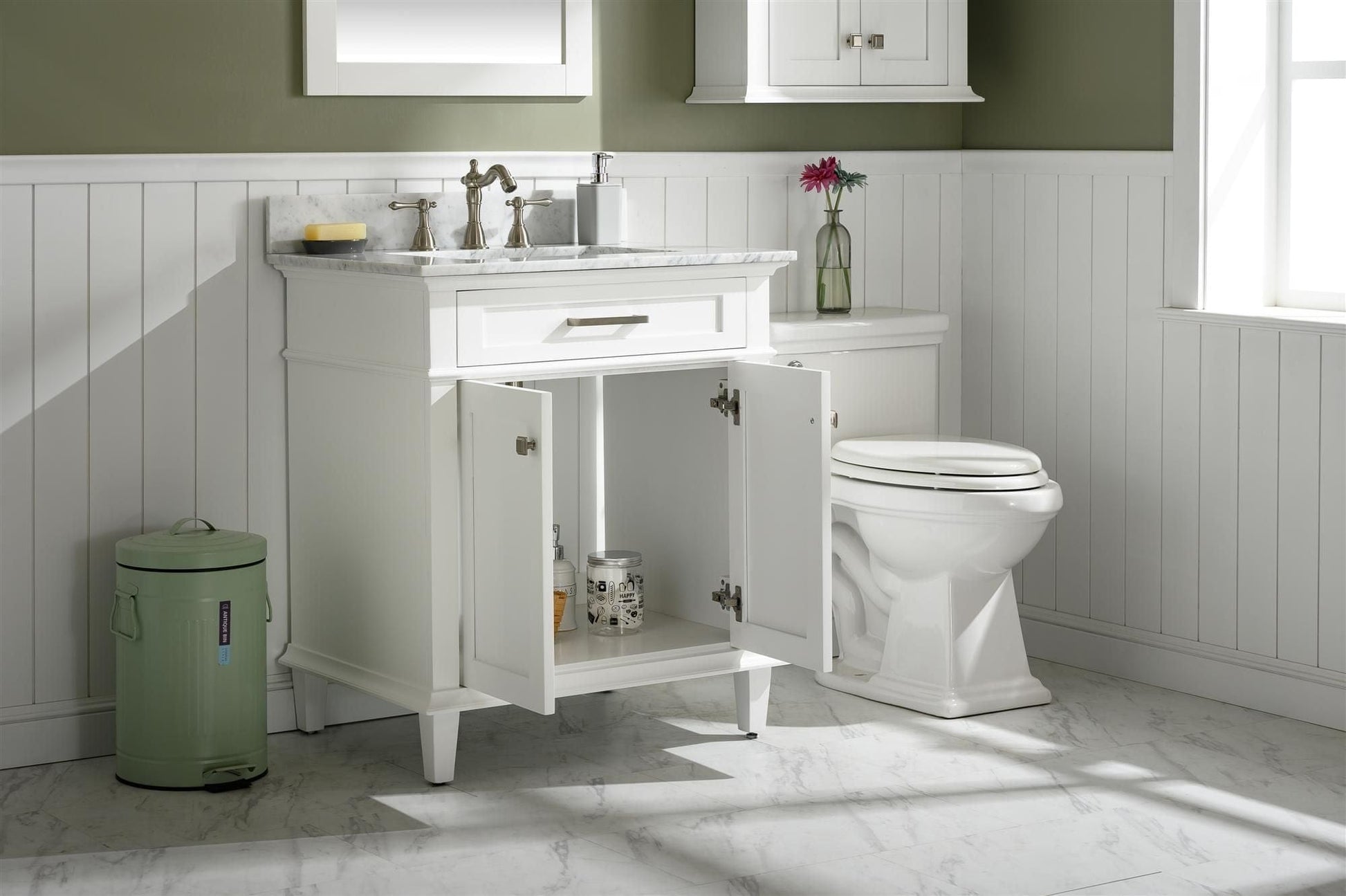 Legion Furniture WLF2230-W Legion Furniture WLF2230-W 30" White Finish Sink Vanity Cabinet with Carrara White Top