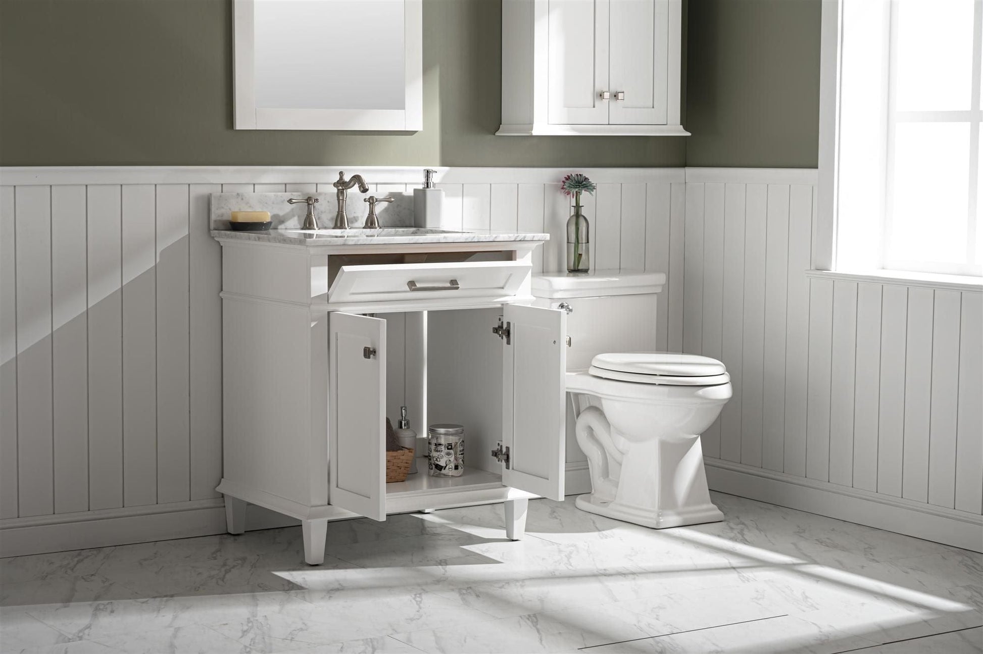 Legion Furniture WLF2230-W Legion Furniture WLF2230-W 30" White Finish Sink Vanity Cabinet with Carrara White Top