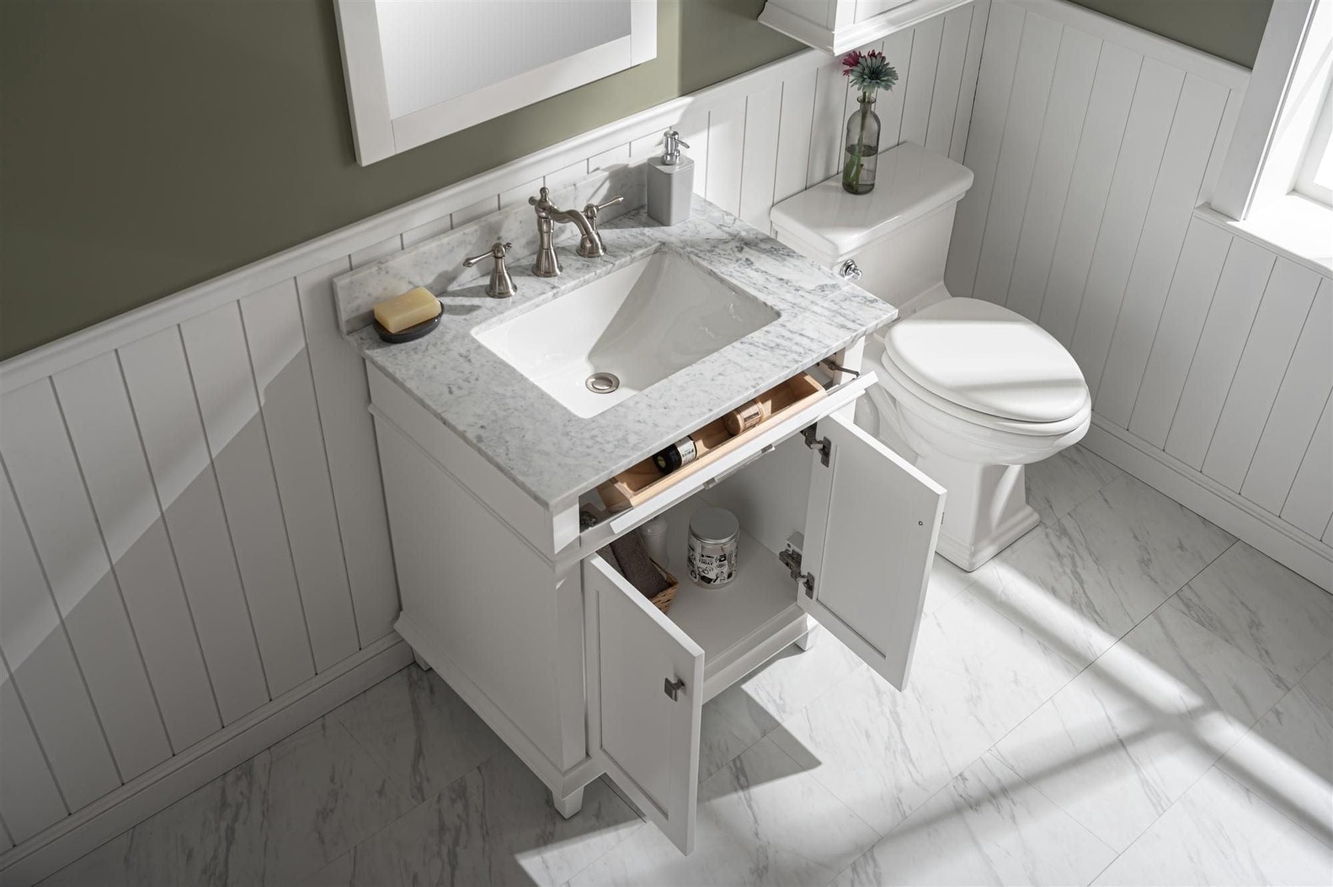 Legion Furniture WLF2230-W Legion Furniture WLF2230-W 30" White Finish Sink Vanity Cabinet with Carrara White Top