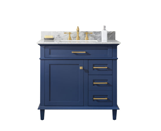 Legion Furniture WLF2236-B Legion Furniture WLF2236-B 36" Blue Finish Sink Vanity Cabinet with Carrara White Top