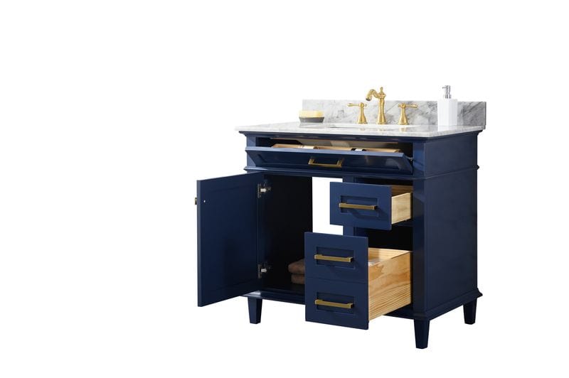 Legion Furniture WLF2236-B Legion Furniture WLF2236-B 36" Blue Finish Sink Vanity Cabinet with Carrara White Top