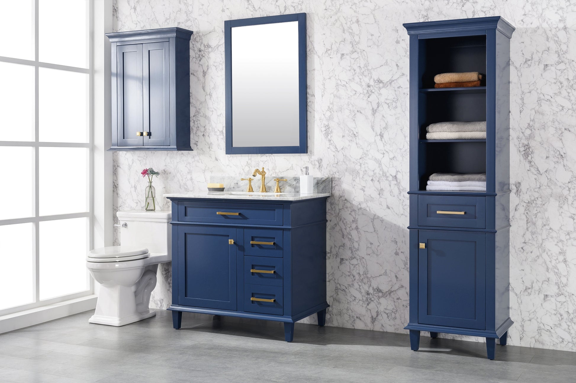 Legion Furniture WLF2236-B Legion Furniture WLF2236-B 36" Blue Finish Sink Vanity Cabinet with Carrara White Top