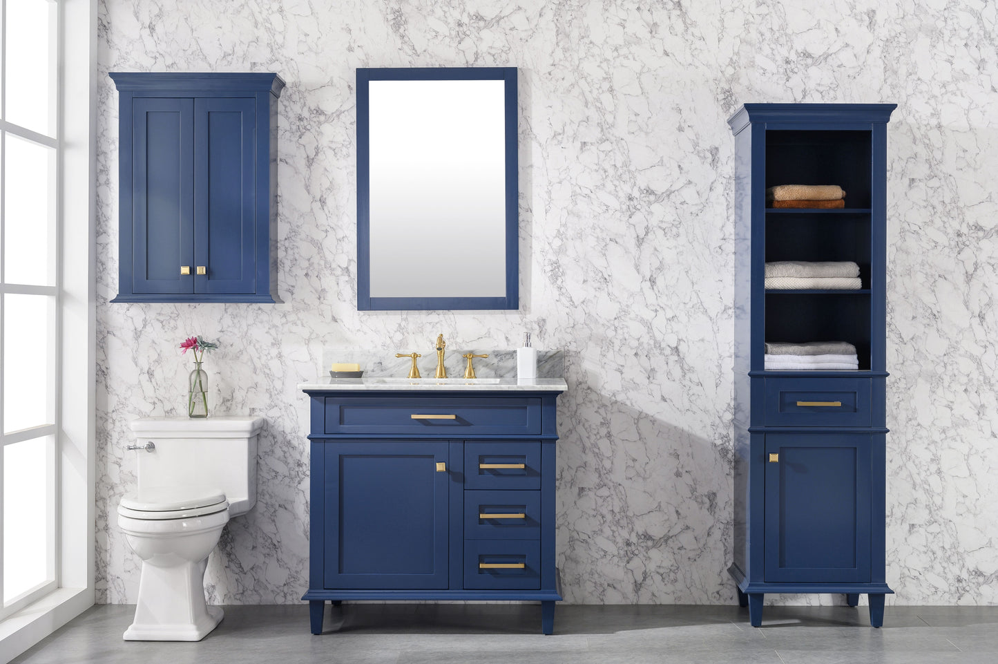 Legion Furniture WLF2236-B Legion Furniture WLF2236-B 36" Blue Finish Sink Vanity Cabinet with Carrara White Top