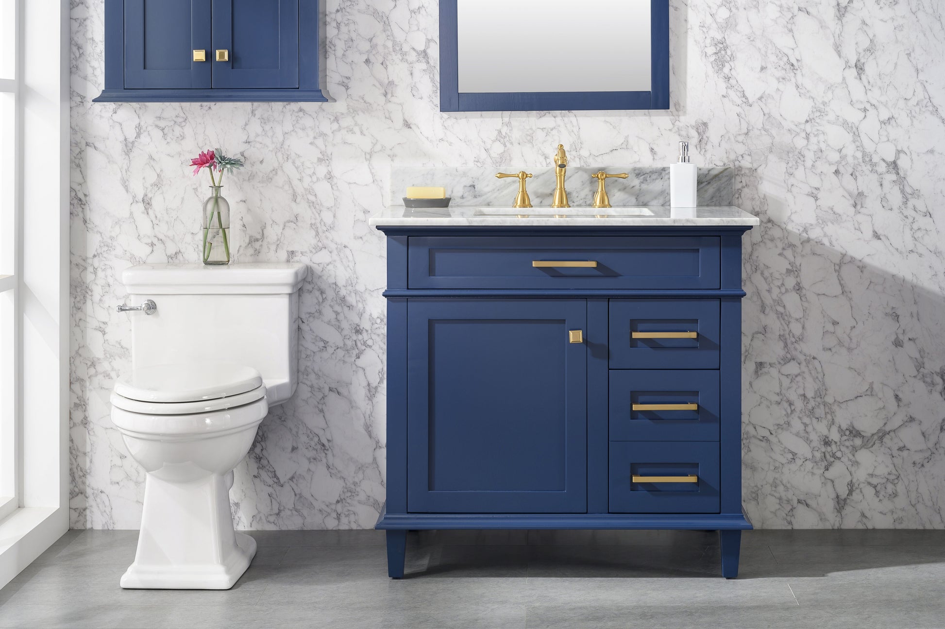 Legion Furniture WLF2236-B Legion Furniture WLF2236-B 36" Blue Finish Sink Vanity Cabinet with Carrara White Top