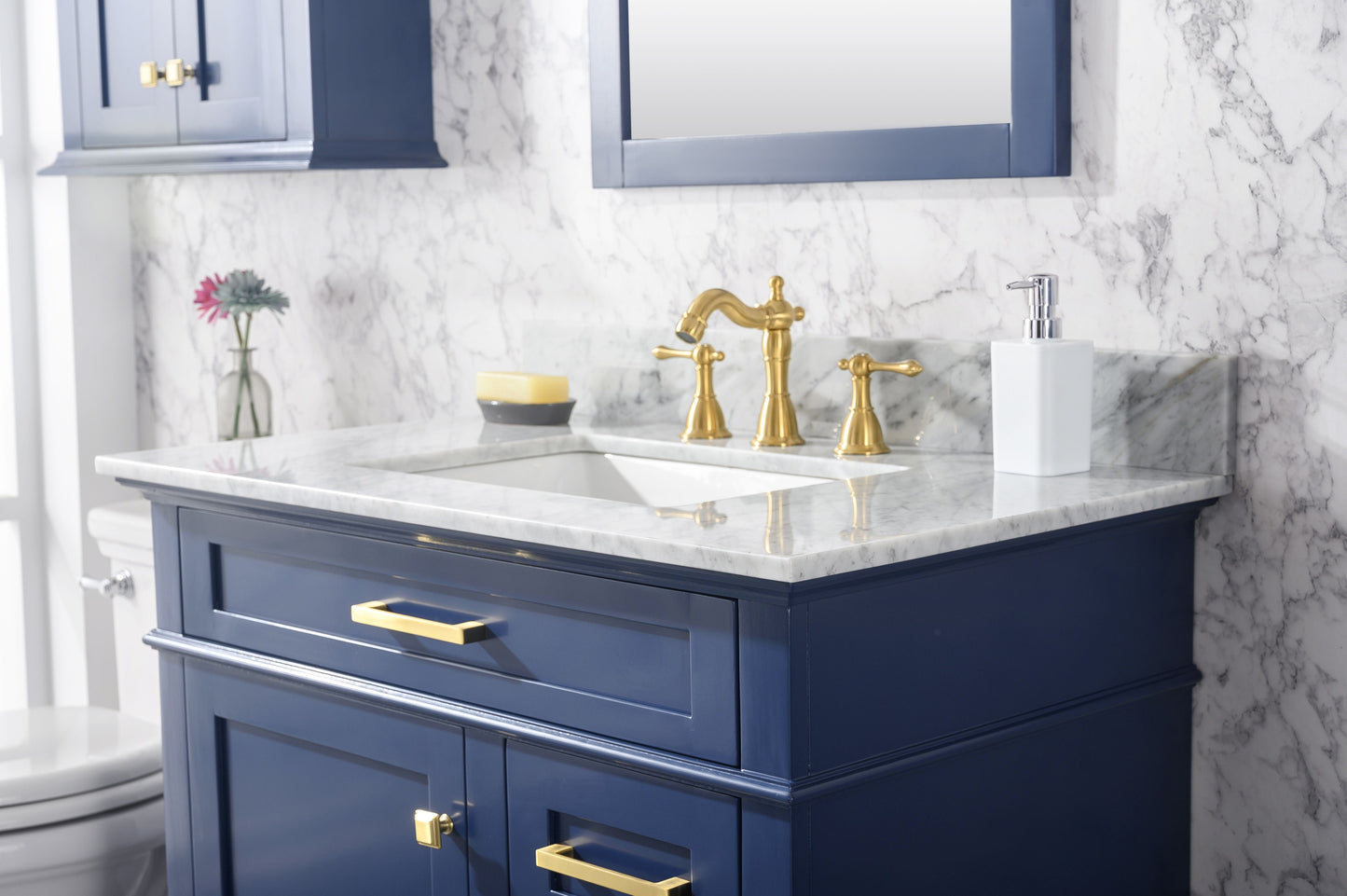 Legion Furniture WLF2236-B Legion Furniture WLF2236-B 36" Blue Finish Sink Vanity Cabinet with Carrara White Top