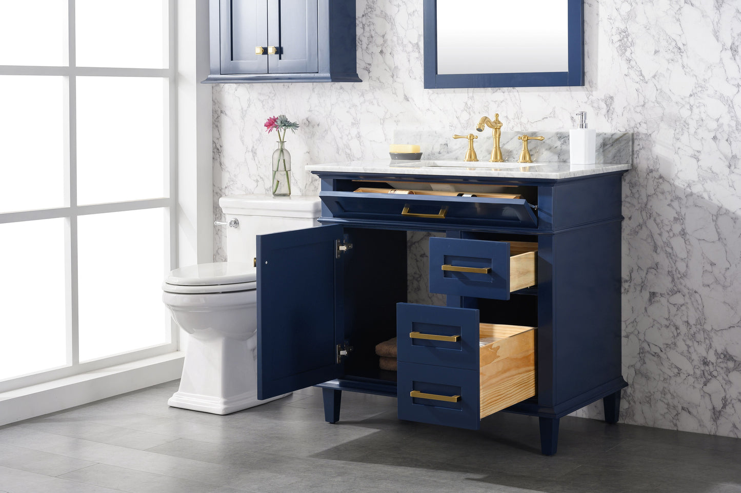 Legion Furniture WLF2236-B Legion Furniture WLF2236-B 36" Blue Finish Sink Vanity Cabinet with Carrara White Top