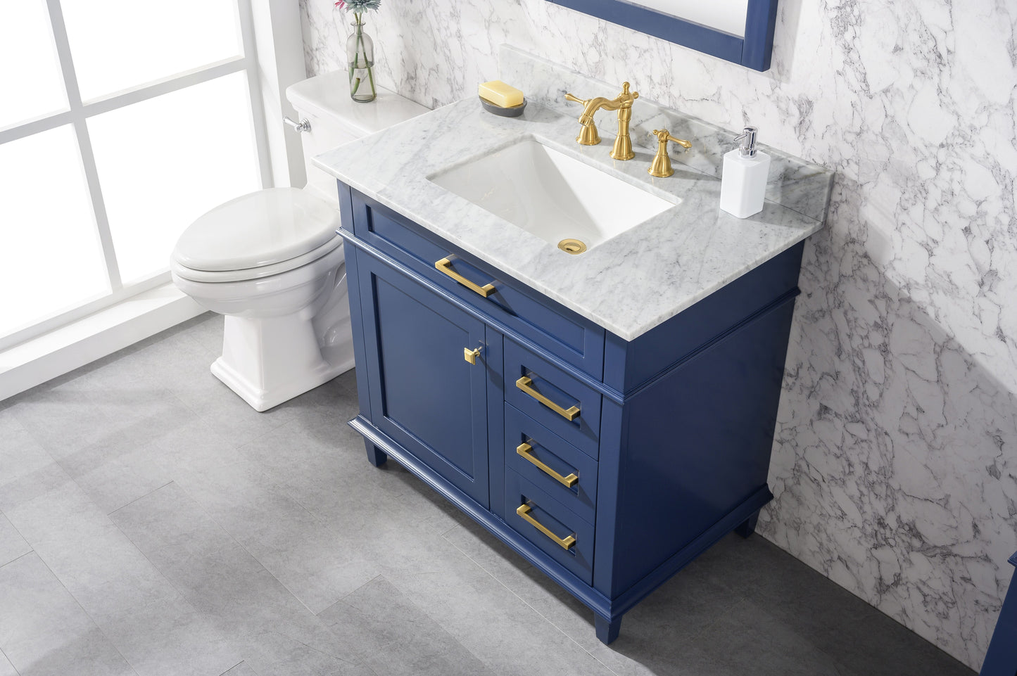 Legion Furniture WLF2236-B Legion Furniture WLF2236-B 36" Blue Finish Sink Vanity Cabinet with Carrara White Top