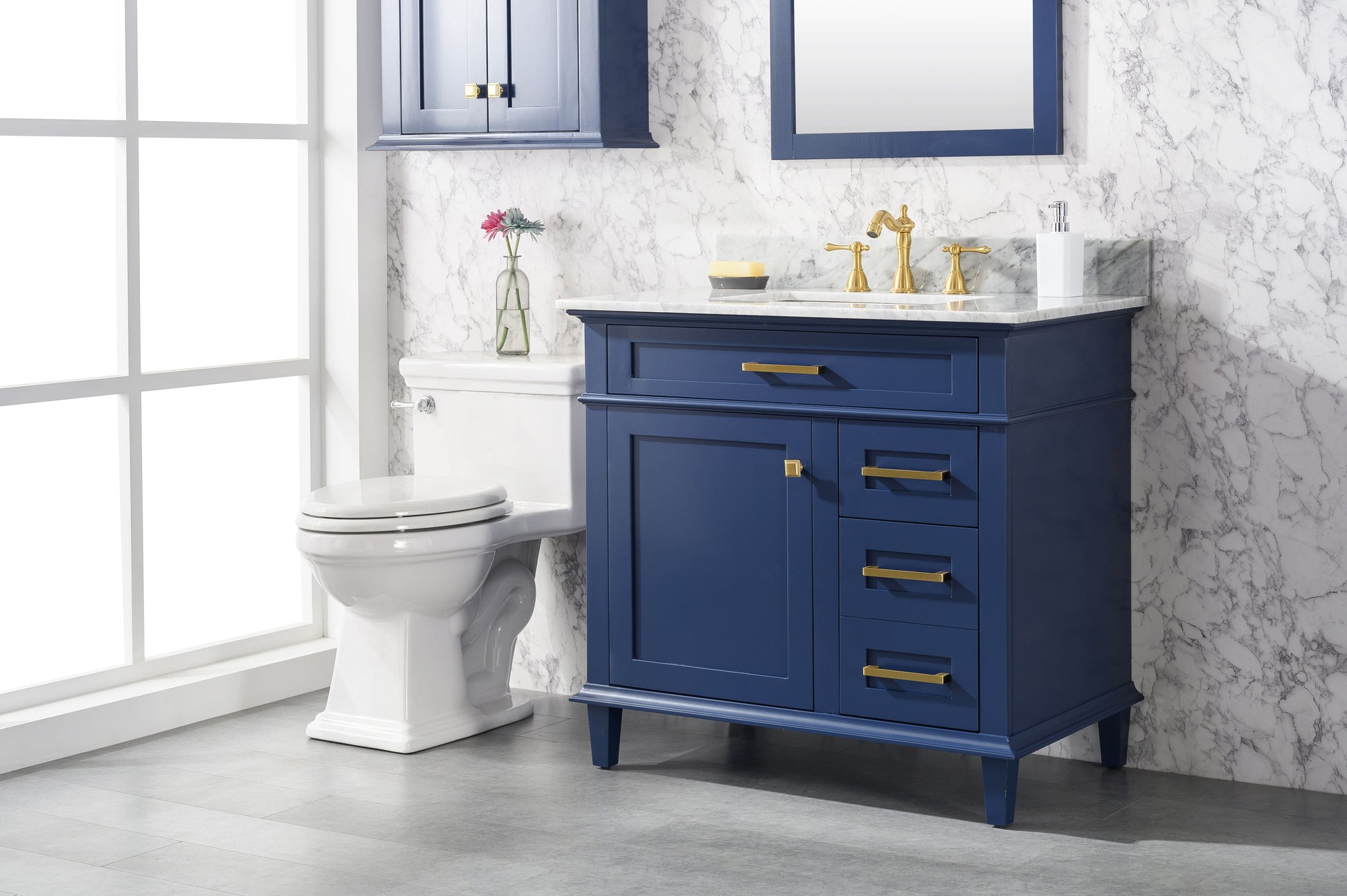 Legion Furniture WLF2236-B Legion Furniture WLF2236-B 36" Blue Finish Sink Vanity Cabinet with Carrara White Top