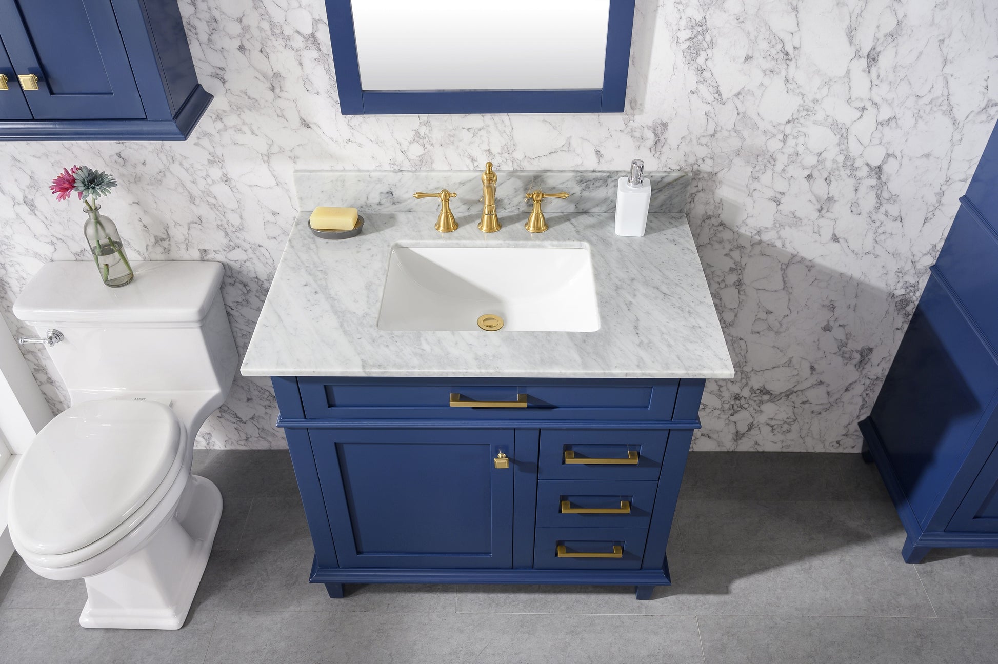 Legion Furniture WLF2236-B Legion Furniture WLF2236-B 36" Blue Finish Sink Vanity Cabinet with Carrara White Top