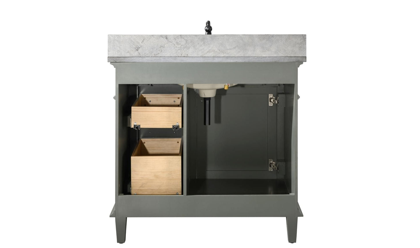 Legion Furniture WLF2236-PG Legion Furniture WLF2236-PG 36" Pewter Green Finish Sink Vanity Cabinet with Blue Limestone Top