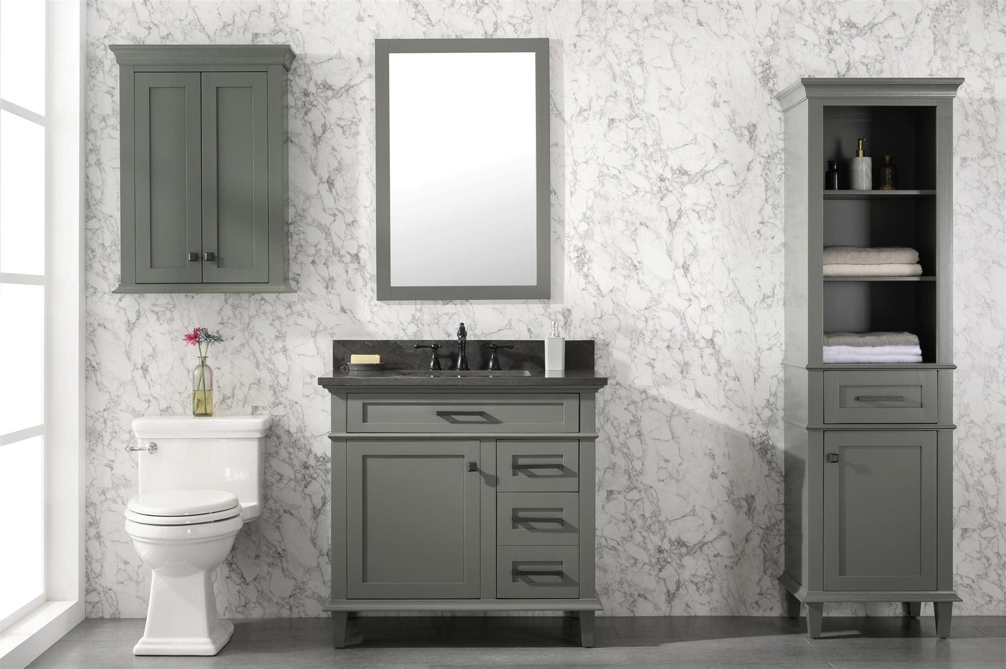 Legion Furniture WLF2236-PG Legion Furniture WLF2236-PG 36" Pewter Green Finish Sink Vanity Cabinet with Blue Limestone Top