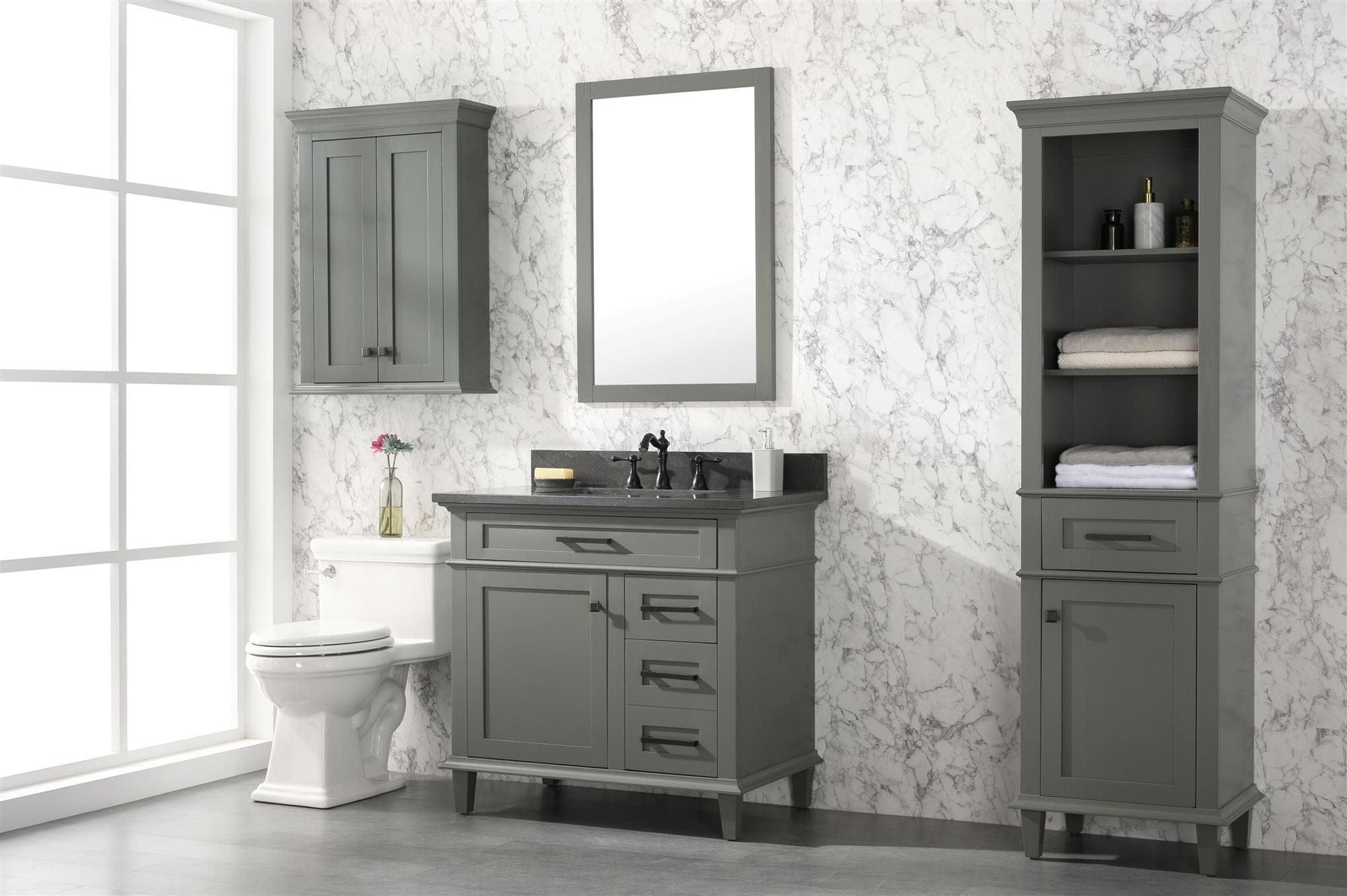 Legion Furniture WLF2236-PG Legion Furniture WLF2236-PG 36" Pewter Green Finish Sink Vanity Cabinet with Blue Limestone Top