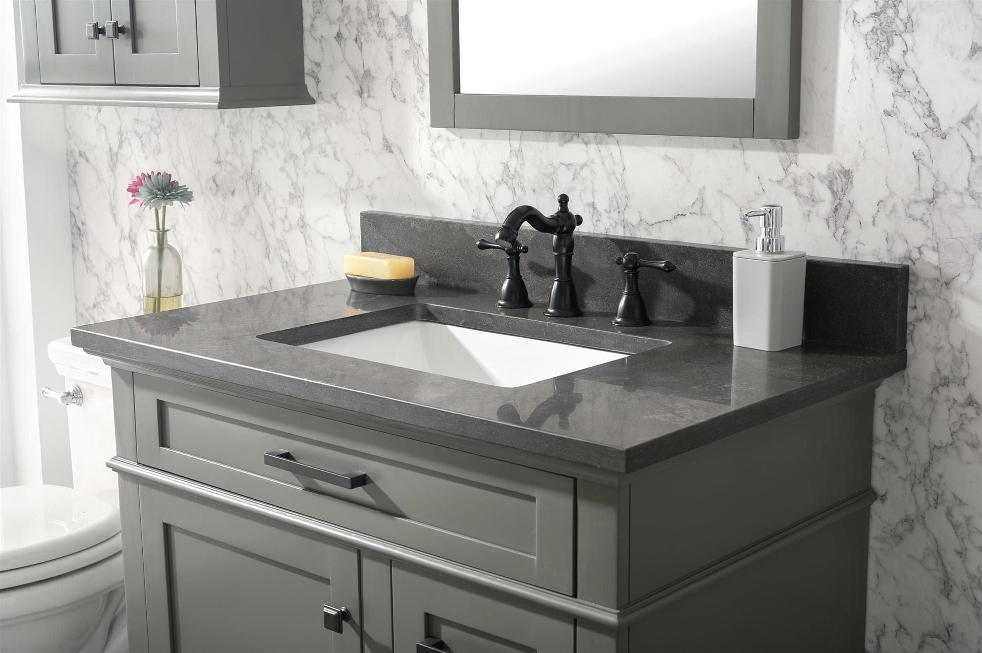 Legion Furniture WLF2236-PG Legion Furniture WLF2236-PG 36" Pewter Green Finish Sink Vanity Cabinet with Blue Limestone Top