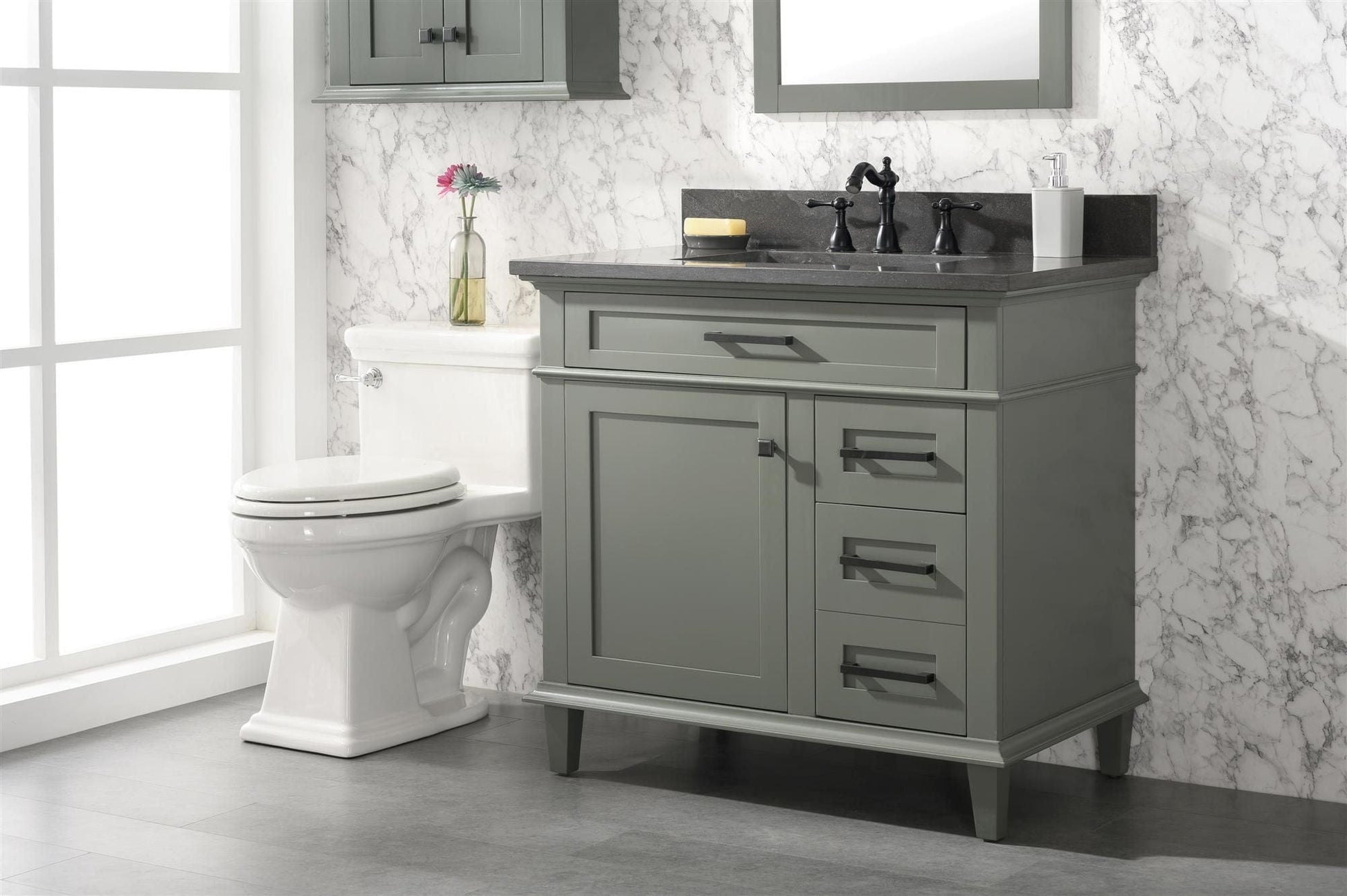 Legion Furniture WLF2236-PG Legion Furniture WLF2236-PG 36" Pewter Green Finish Sink Vanity Cabinet with Blue Limestone Top