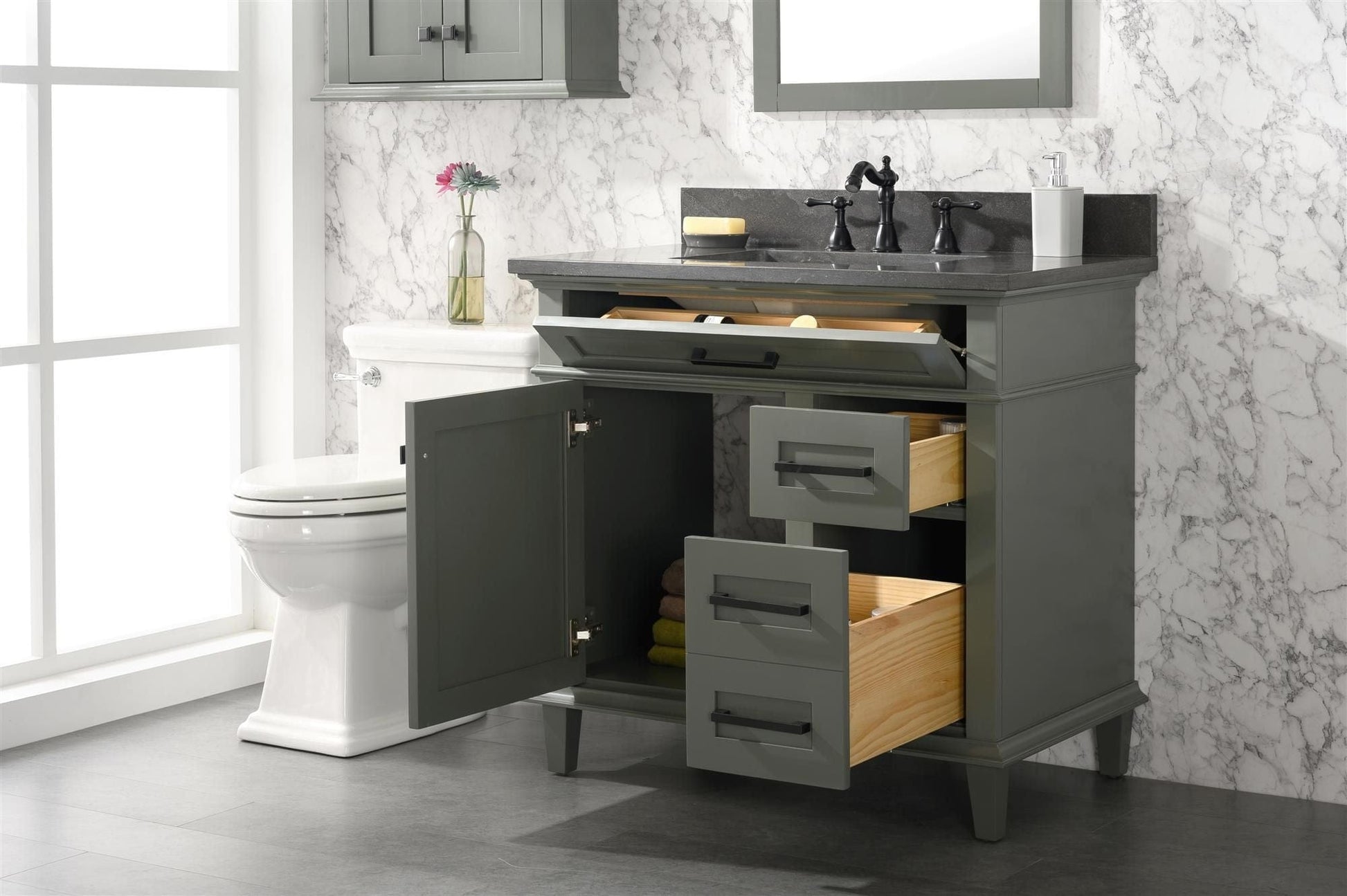 Legion Furniture WLF2236-PG Legion Furniture WLF2236-PG 36" Pewter Green Finish Sink Vanity Cabinet with Blue Limestone Top