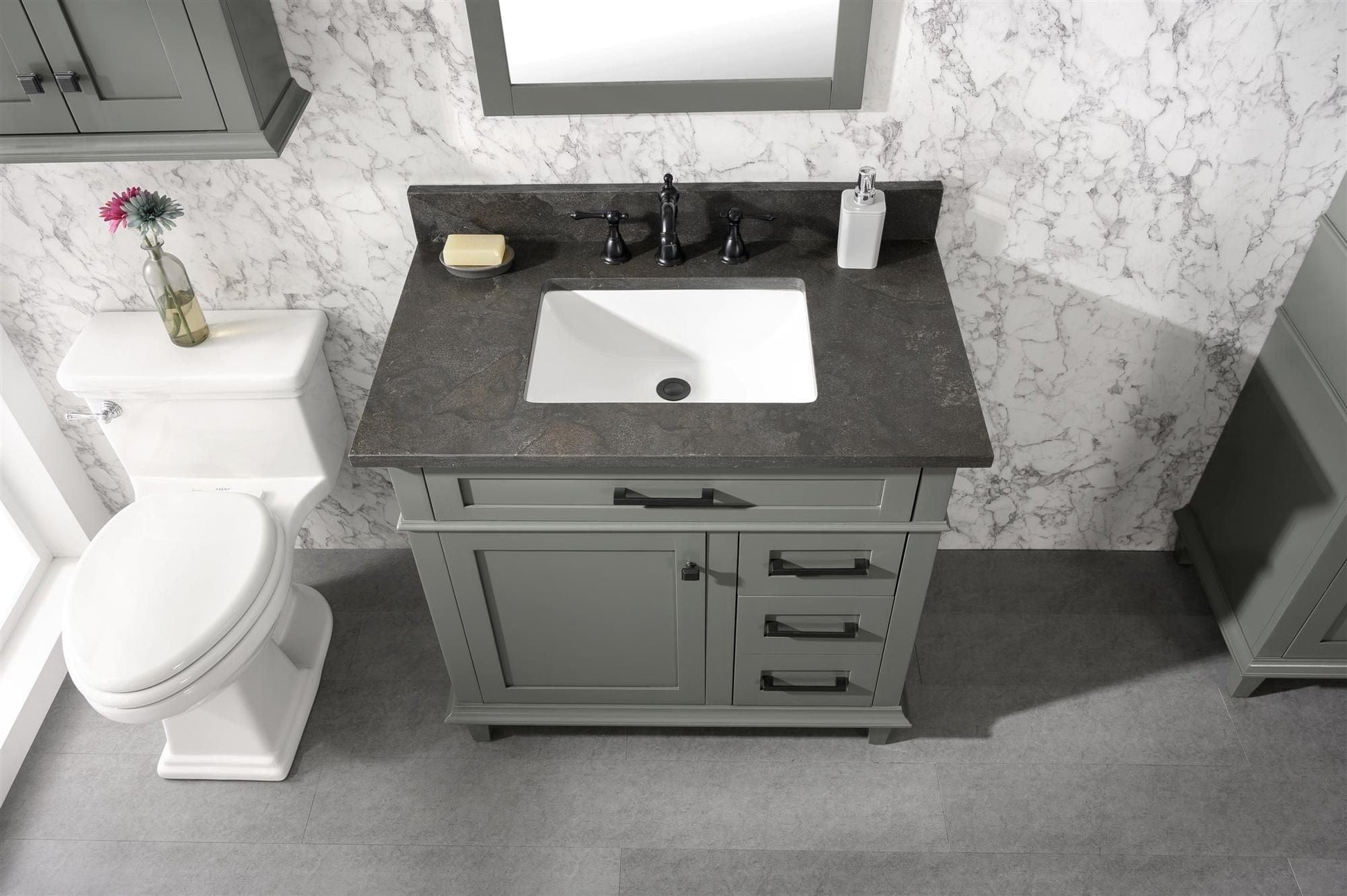 Legion Furniture WLF2236-PG Legion Furniture WLF2236-PG 36" Pewter Green Finish Sink Vanity Cabinet with Blue Limestone Top