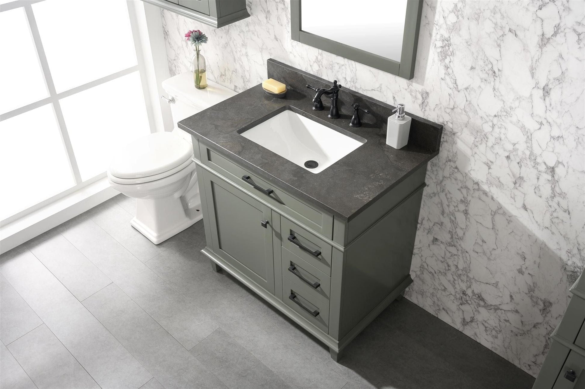 Legion Furniture WLF2236-PG Legion Furniture WLF2236-PG 36" Pewter Green Finish Sink Vanity Cabinet with Blue Limestone Top