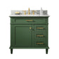 Legion Furniture WLF2236-VG Legion Furniture WLF2236-VG 36" Vogue Green Finish Sink Vanity Cabinet with Carrara White Top