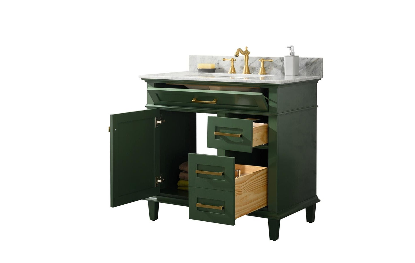 Legion Furniture WLF2236-VG Legion Furniture WLF2236-VG 36" Vogue Green Finish Sink Vanity Cabinet with Carrara White Top