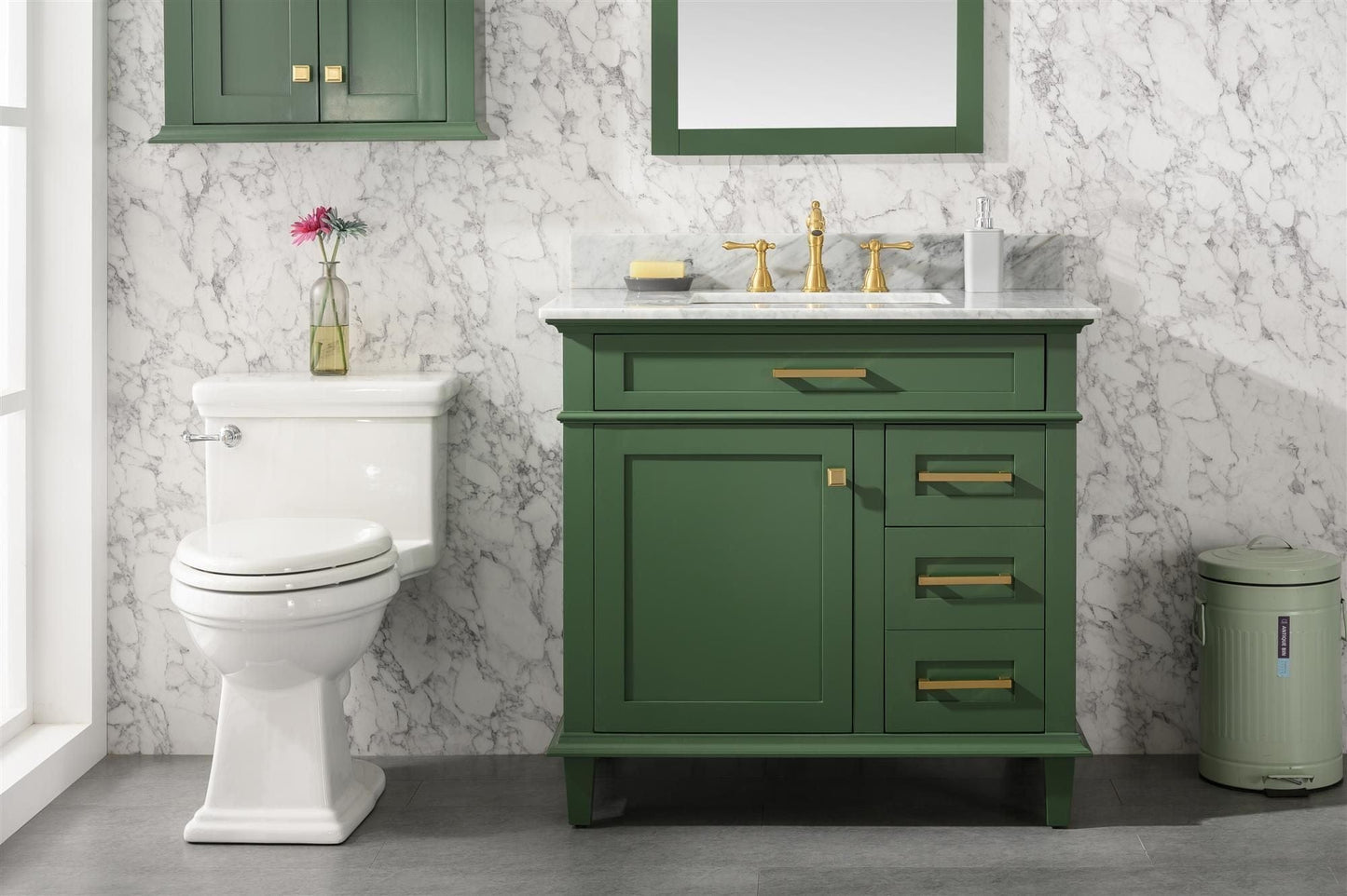 Legion Furniture WLF2236-VG Legion Furniture WLF2236-VG 36" Vogue Green Finish Sink Vanity Cabinet with Carrara White Top