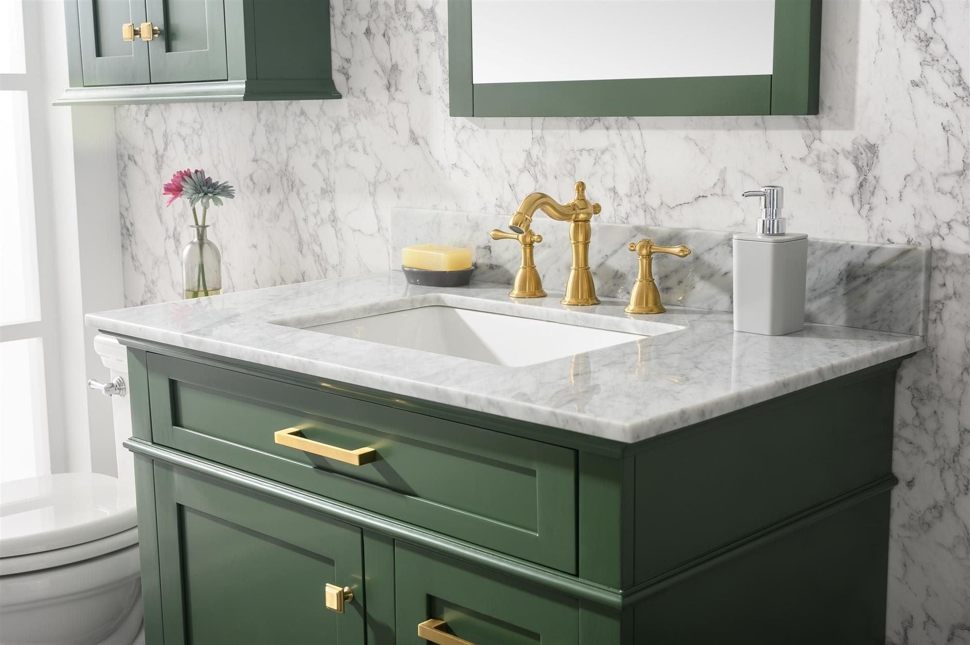 Legion Furniture WLF2236-VG Legion Furniture WLF2236-VG 36" Vogue Green Finish Sink Vanity Cabinet with Carrara White Top