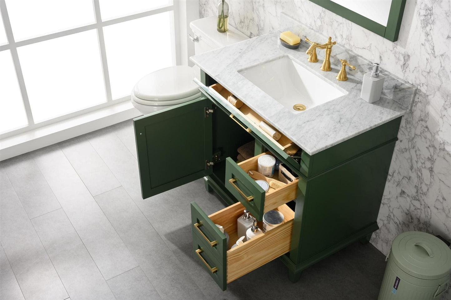 Legion Furniture WLF2236-VG Legion Furniture WLF2236-VG 36" Vogue Green Finish Sink Vanity Cabinet with Carrara White Top