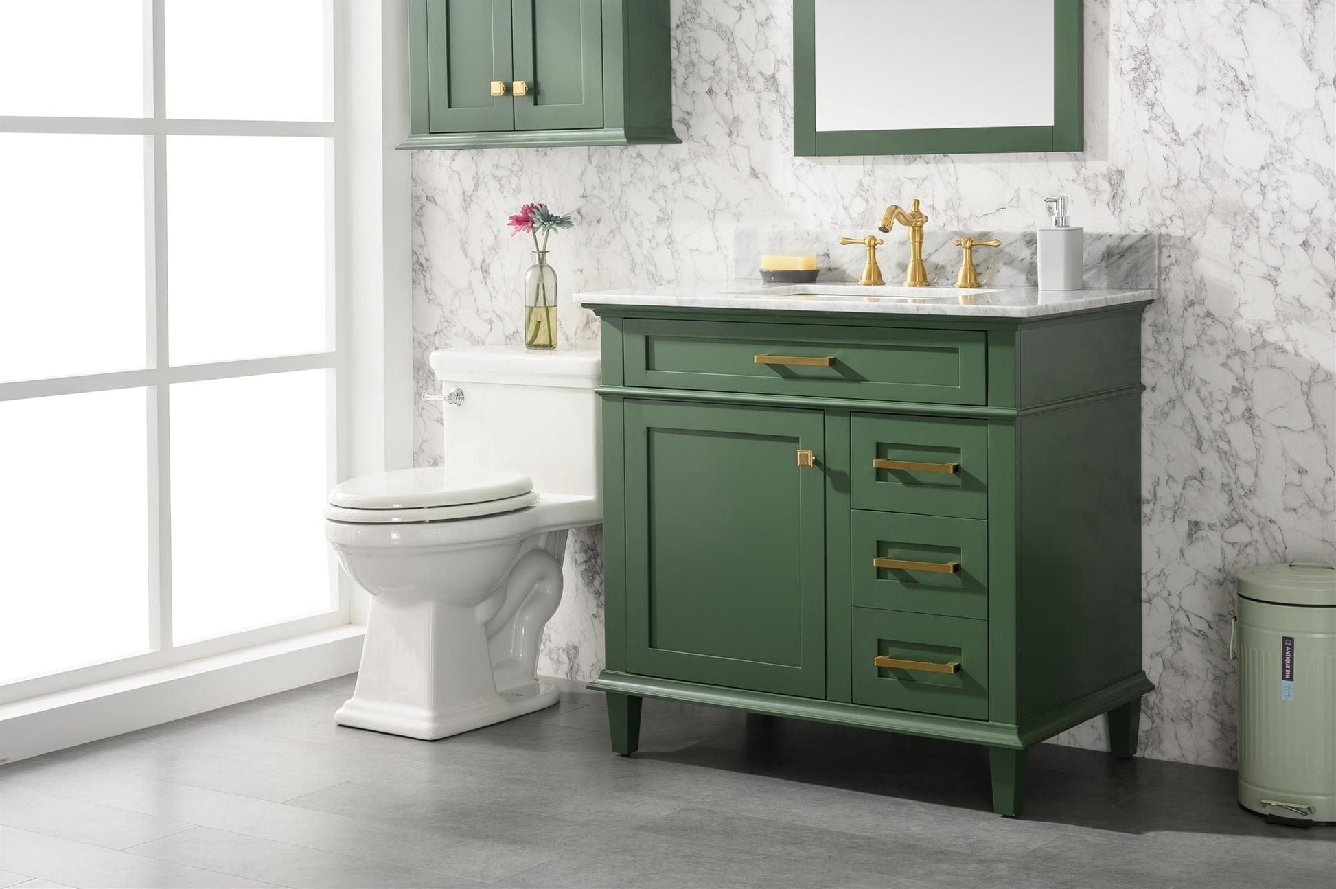 Legion Furniture WLF2236-VG Legion Furniture WLF2236-VG 36" Vogue Green Finish Sink Vanity Cabinet with Carrara White Top