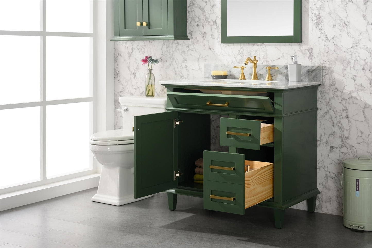 Legion Furniture WLF2236-VG Legion Furniture WLF2236-VG 36" Vogue Green Finish Sink Vanity Cabinet with Carrara White Top