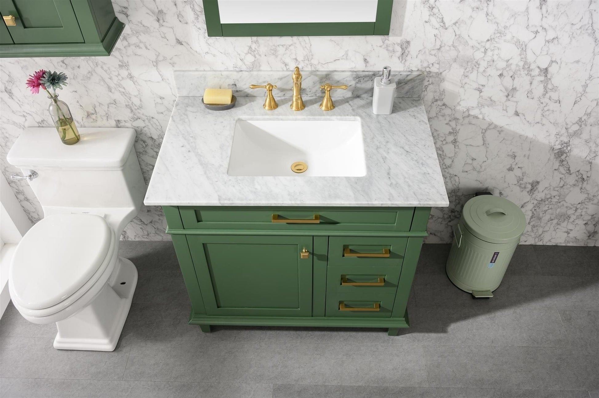 Legion Furniture WLF2236-VG Legion Furniture WLF2236-VG 36" Vogue Green Finish Sink Vanity Cabinet with Carrara White Top