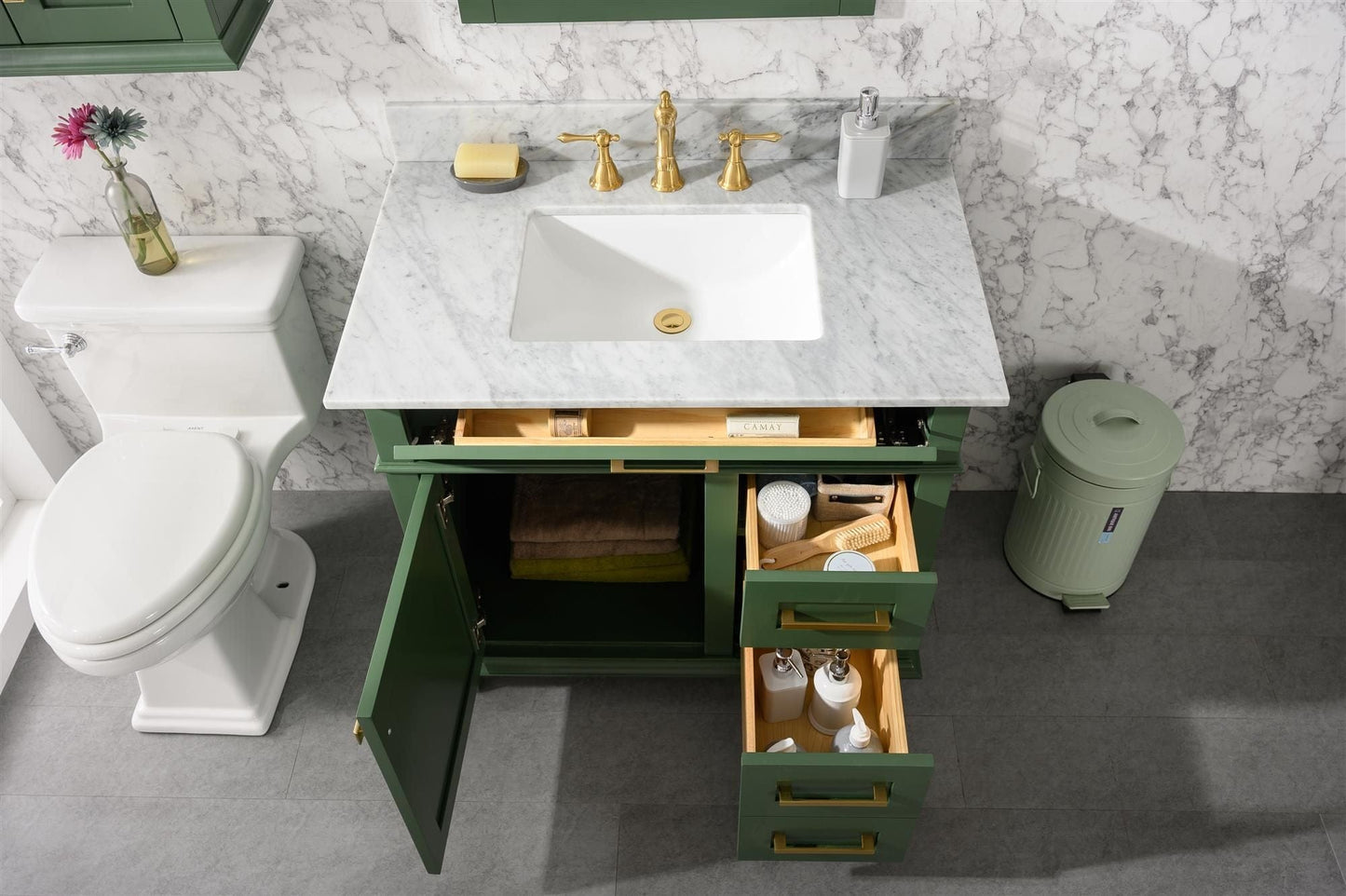 Legion Furniture WLF2236-VG Legion Furniture WLF2236-VG 36" Vogue Green Finish Sink Vanity Cabinet with Carrara White Top