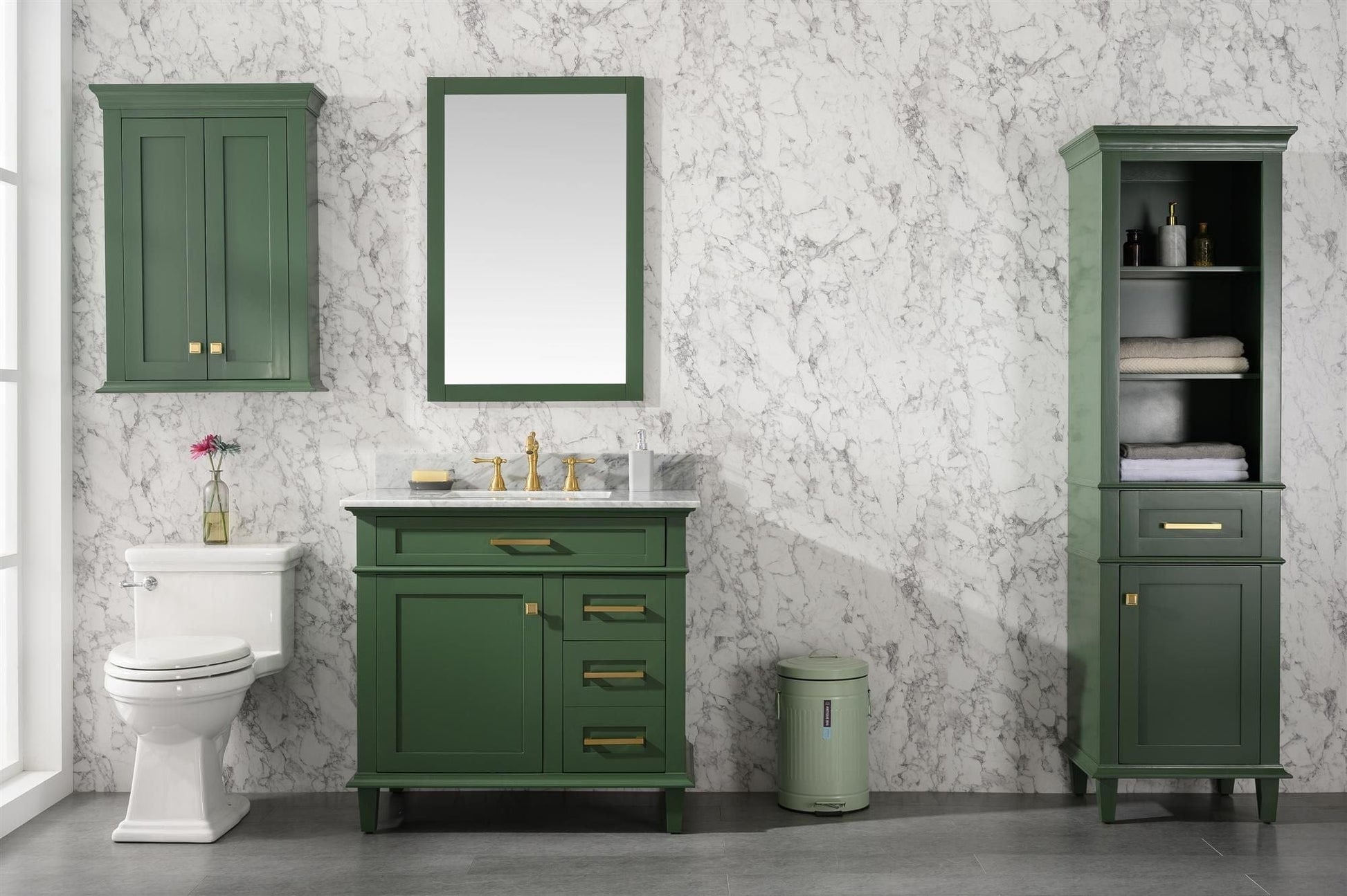 Legion Furniture WLF2236-VG Legion Furniture WLF2236-VG 36" Vogue Green Finish Sink Vanity Cabinet with Carrara White Top