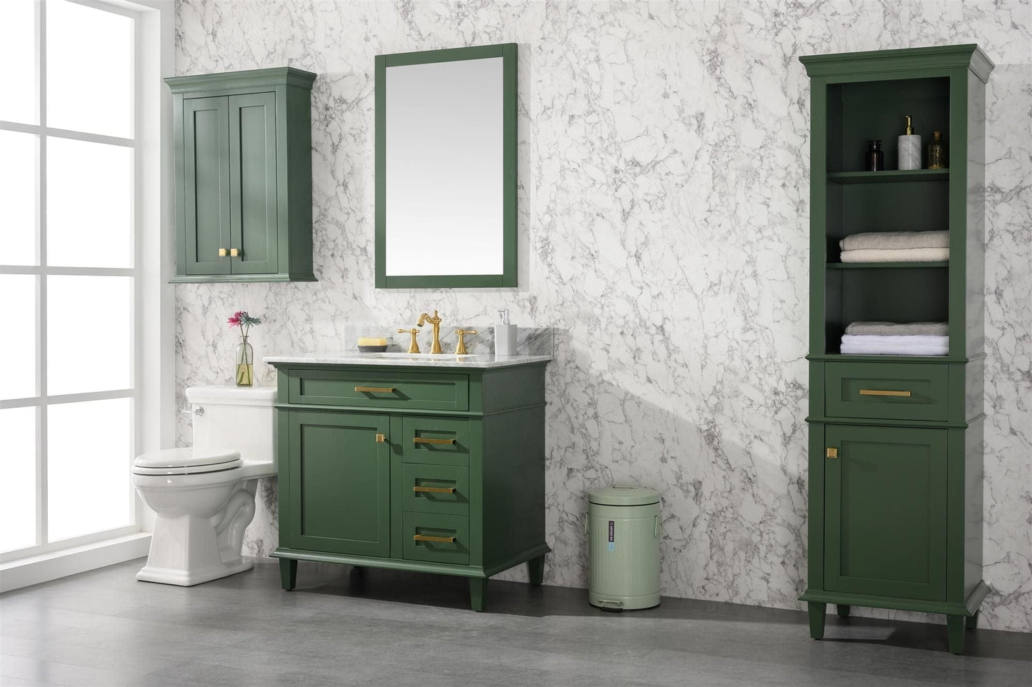 Legion Furniture WLF2236-VG Legion Furniture WLF2236-VG 36" Vogue Green Finish Sink Vanity Cabinet with Carrara White Top